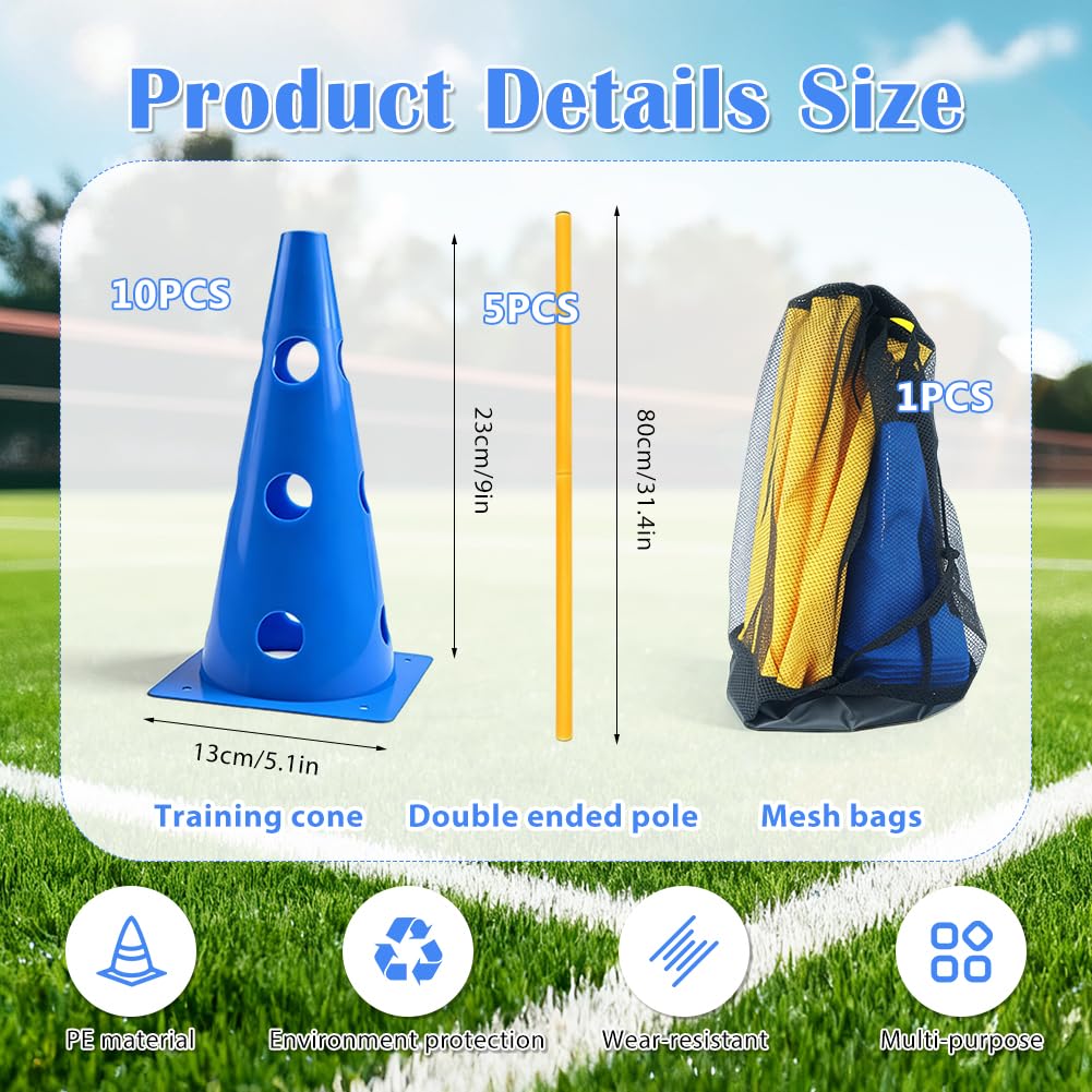 Agility - Juego de 10 conos y 5 barras de entrenamiento ajustables, juego de obstáculos para entrenamiento de coordinación, juego de obstáculos deportivos para niños, perros, deportes de equipo