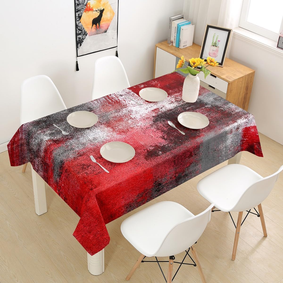 Teal Table Cloth for Kids Teens Youth,Retro Tie Dyed Picnic Table Cover Dustproof,Grunge Turquoise and Grey Watercolor Tablecloth 55x55,Ombre Floral Art Table Clothes Dining Room Couch Decor