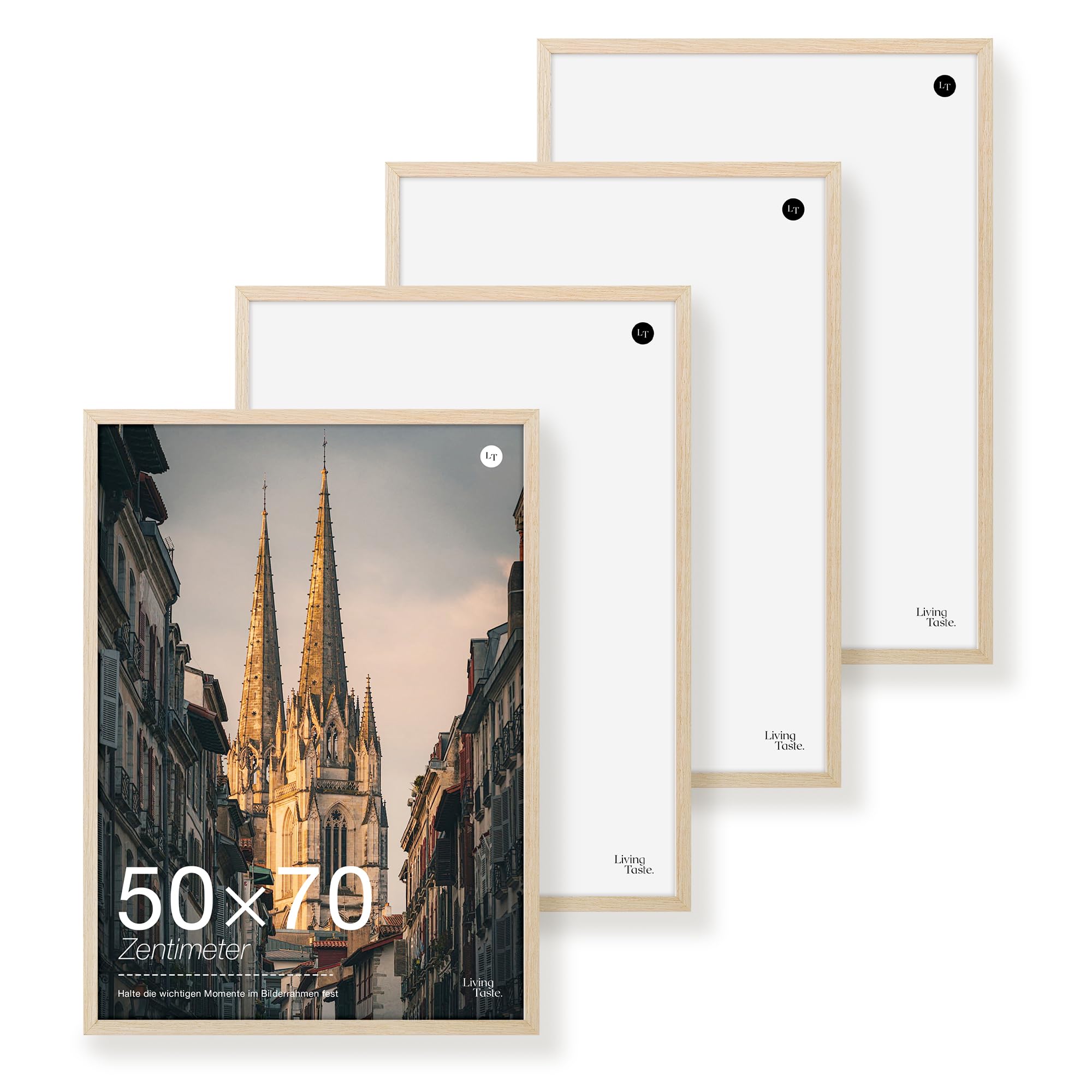 Bilderrahmen 50x70 cm aus MDF，Eiche Natur mit Acrylglas-Front, 4er-Set, Picture Frame für Fotos,Poster，Wohnzimmer