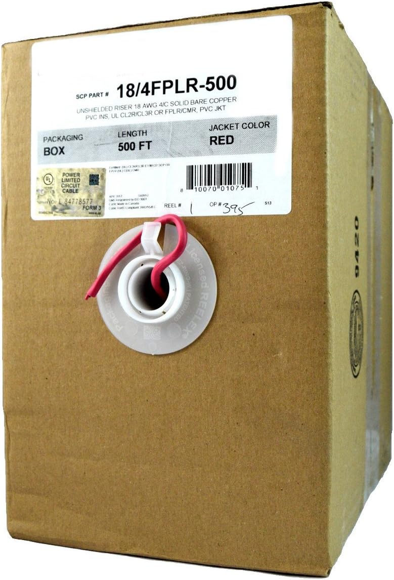 4C/18 AWG SOLID COPPER RED FIRE ALARM WIRE SECURITY CABLE FPLR PVC 500 FT