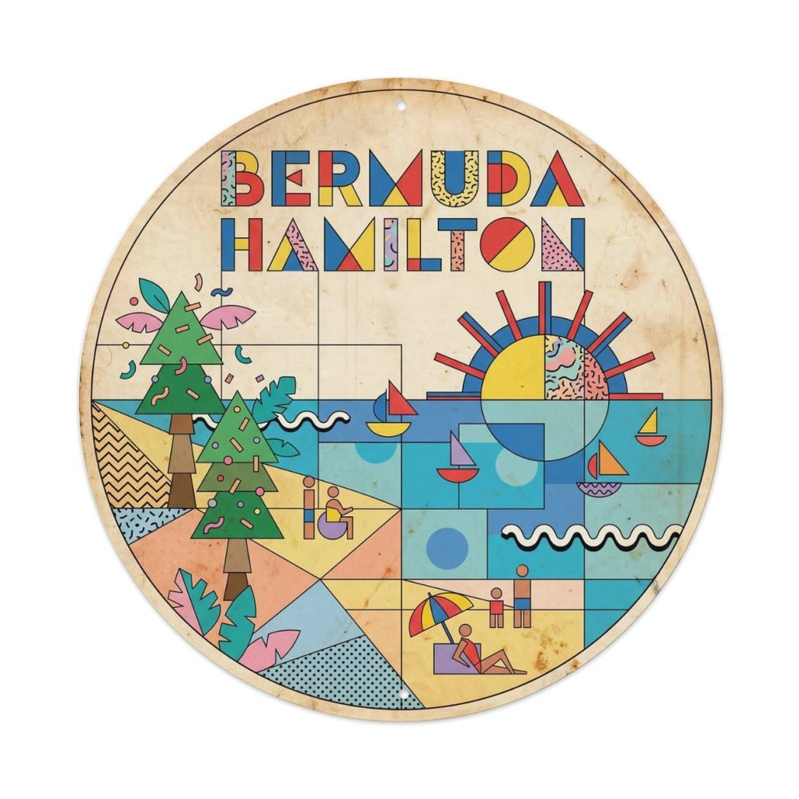 Bermuda Hamilton Seaside Scenery Mid Century Metal Tin Sign