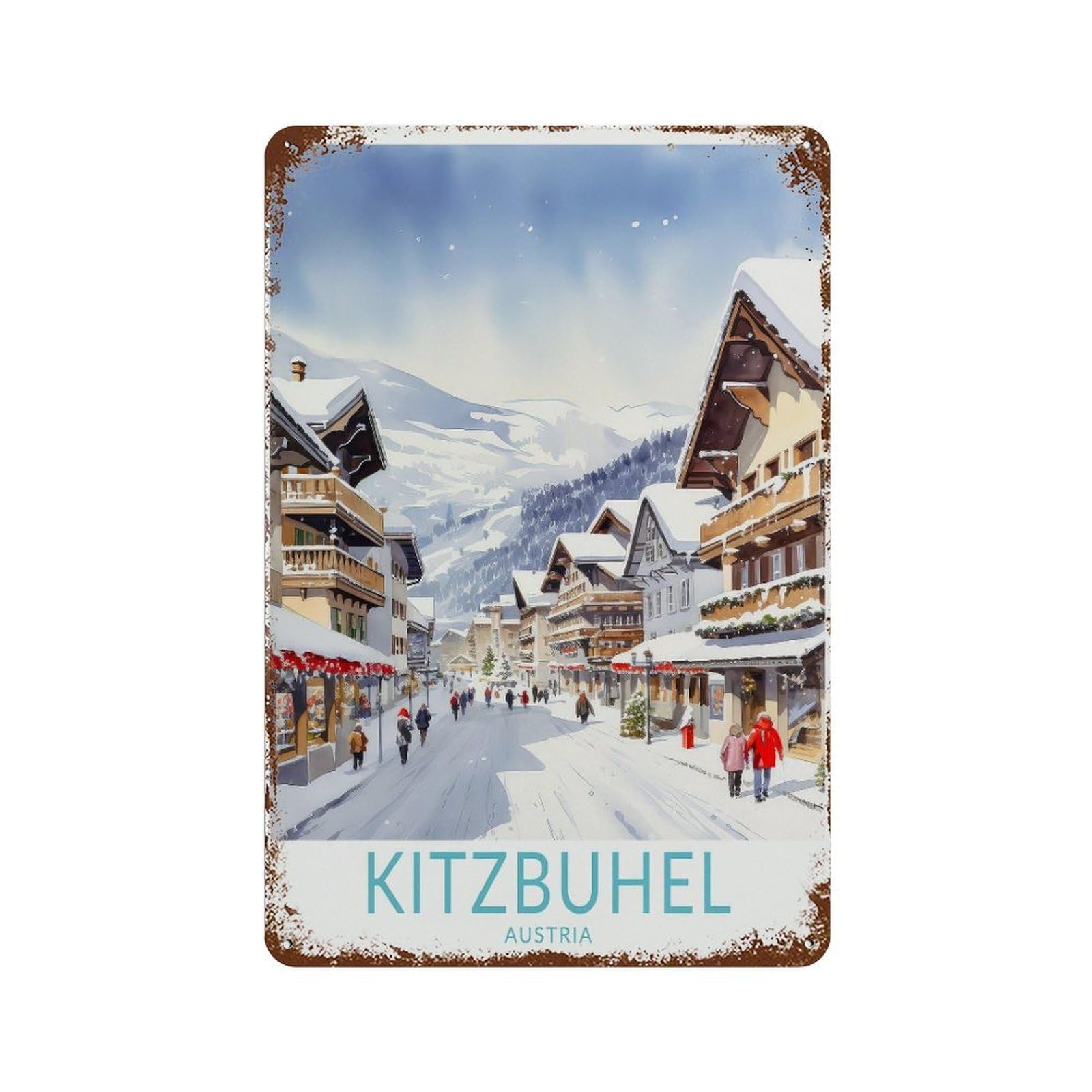 xiaoxiaoshen Kitzbuhel Austria Travel City Decor, Personalised Gifts Wall Decor Art Metal Tin Poster Modern Home Decor Art Home Bar Shop Decorations Vintage Sign 30x20cm