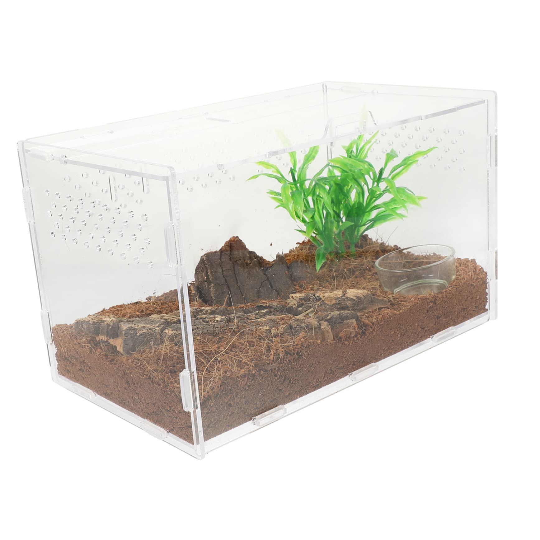 SOIMISS Reptilien Terrarium Transparente Aufzuchtbox für Frösche und Kleine Reptilien Belüftete Terrarienbox mit Teiligem Zubehör
