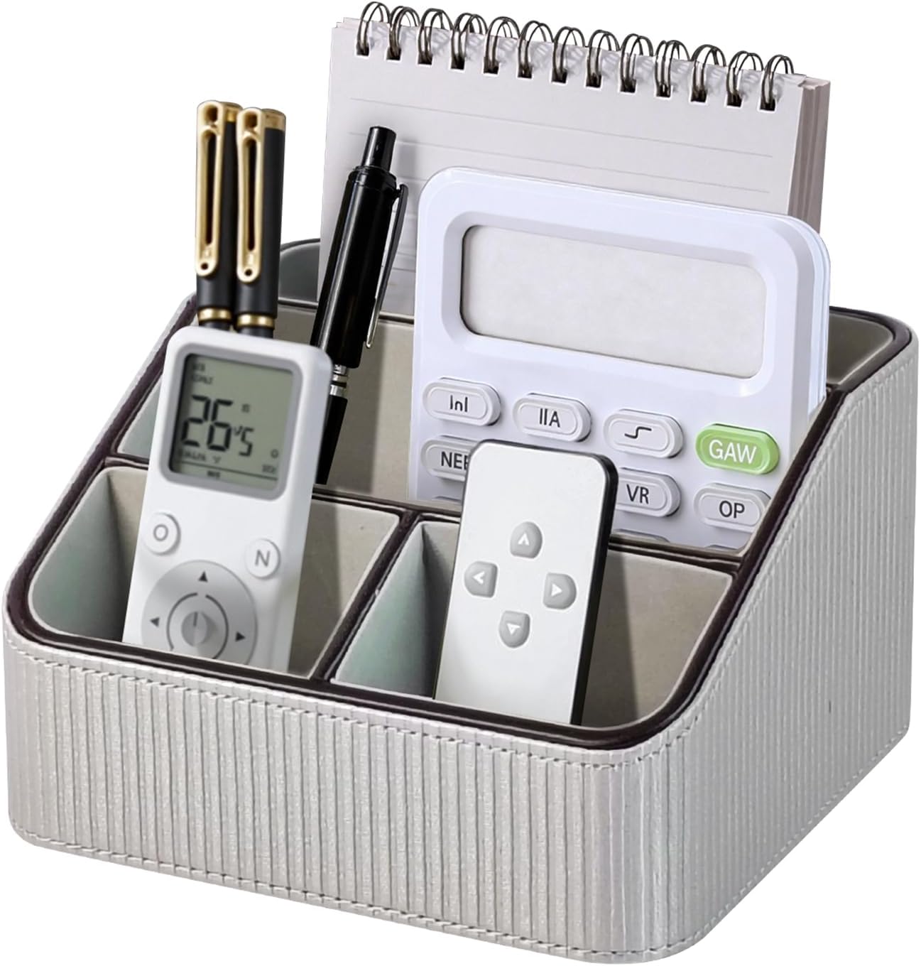 PU Leather Remote Control Holder with 4 Compartments, Small Desk Organizer Office Supply Bedside Caddy, All-in-One Small Bedside Remote Holder Nightstand Desktop Organizer