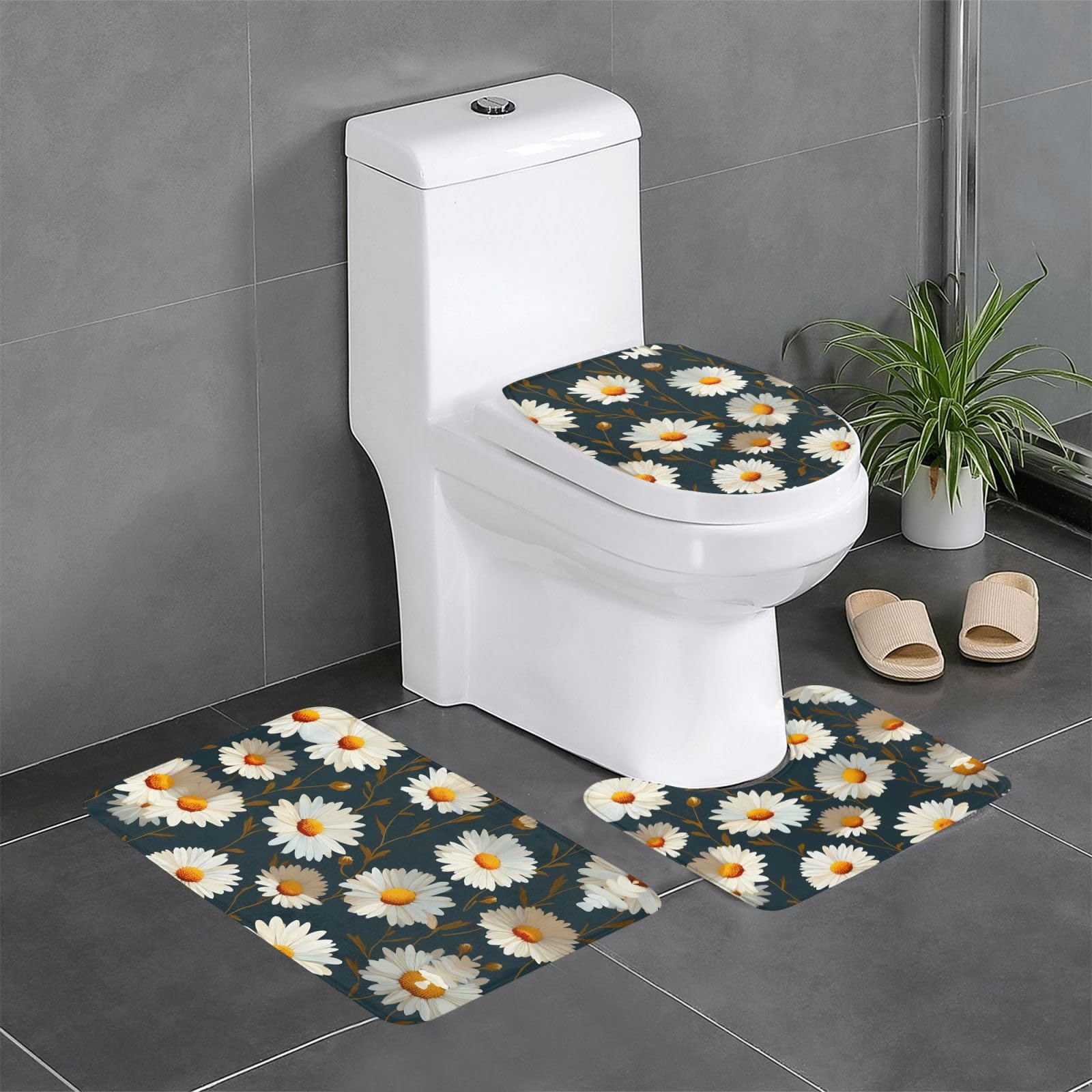 Tapis de salle de bain antidérapants motif marguerites pour créer une ambiance nature et coiffeuse