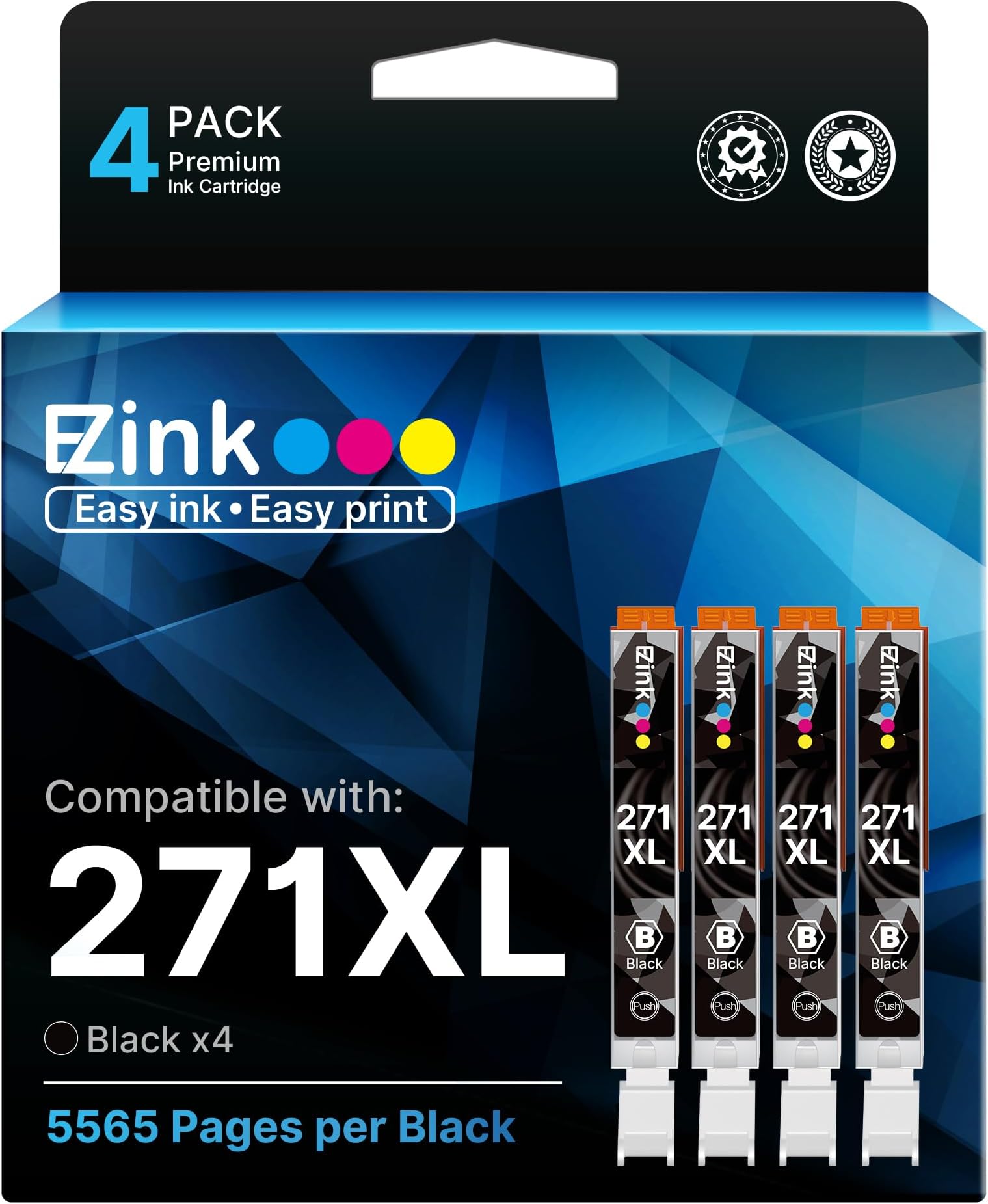 E-Z Ink Compatible Ink Cartridge Replacement for Canon CLI-271XL CLI-271 XL CLI271XL 271XL 271 to use with MG5720 MG5722 MG6820 MG6821 MG6822 MG7720 TS6020 TS9020 TS8020 Printer (4 Black)