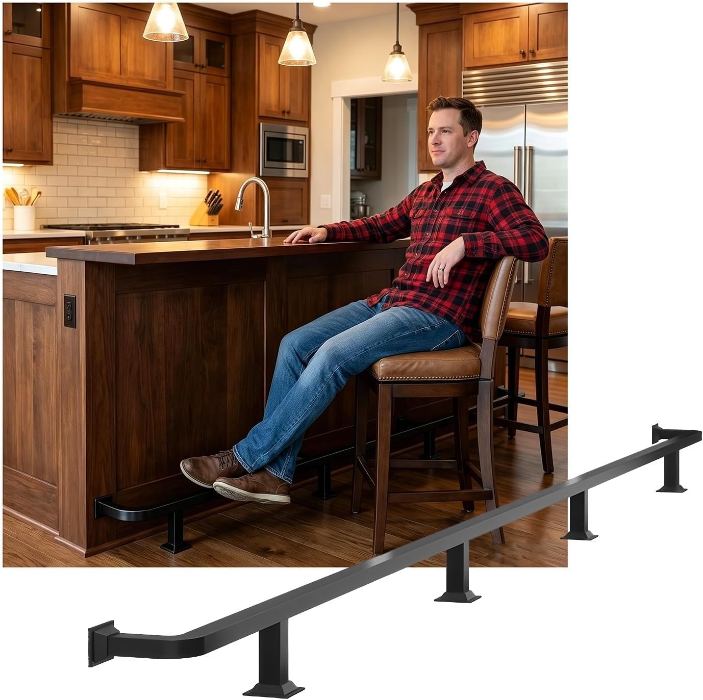 HGOuhK Bar Foot Rail Kit Modern Bar Foot Rail, Stainless Steel Feet Rest Bars with Brackets for Kitchen Home Pubs & Restaurants(Schwarz,4.0M/13.12FT)