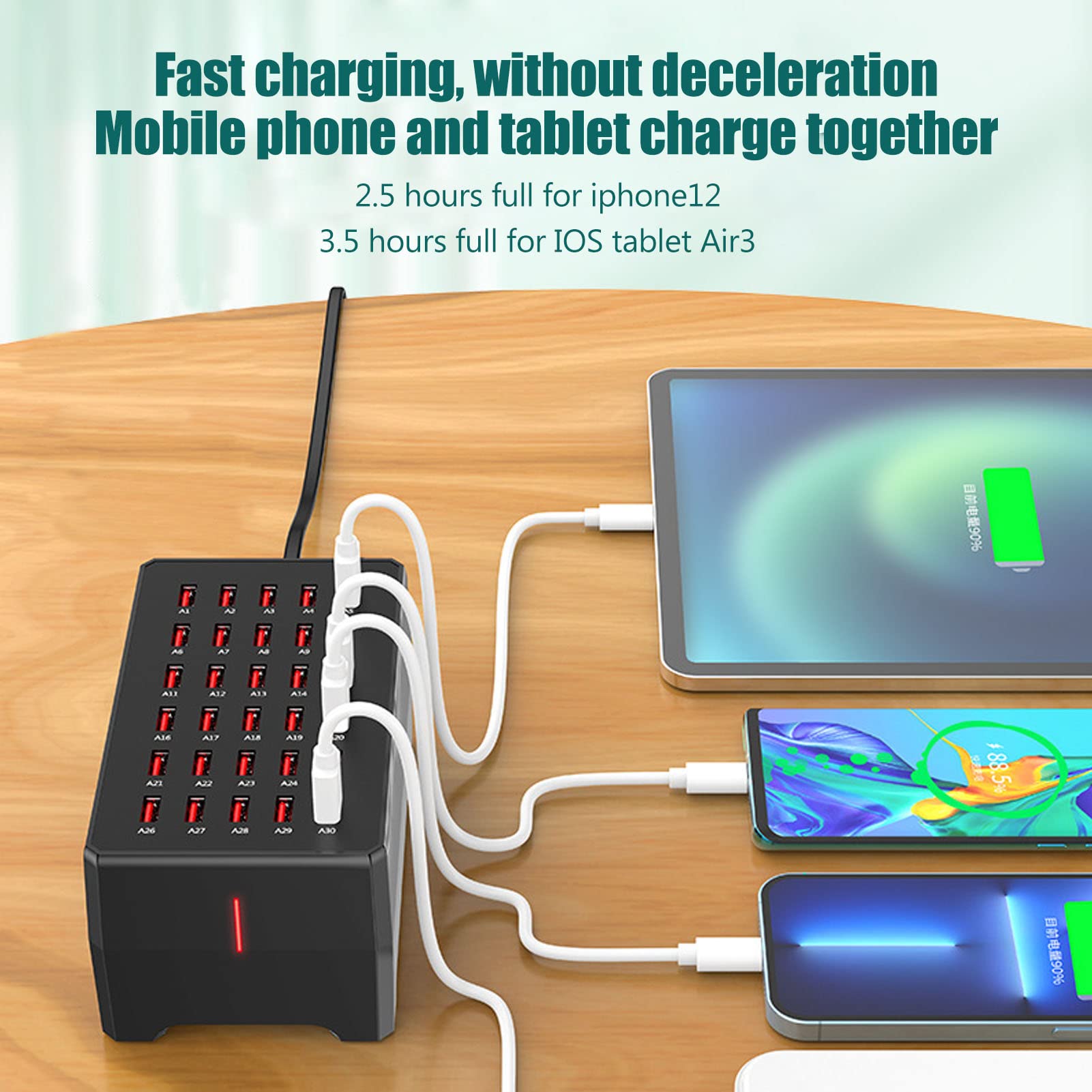 Stazione di Ricarica USB da 150 W a 30 Porte, Hub di Ricarica da Tavolo WT268 per Dispositivi Multipli, 6 Protezioni, Dock di Ricarica USB per Famiglie per Smartphone, Tablet