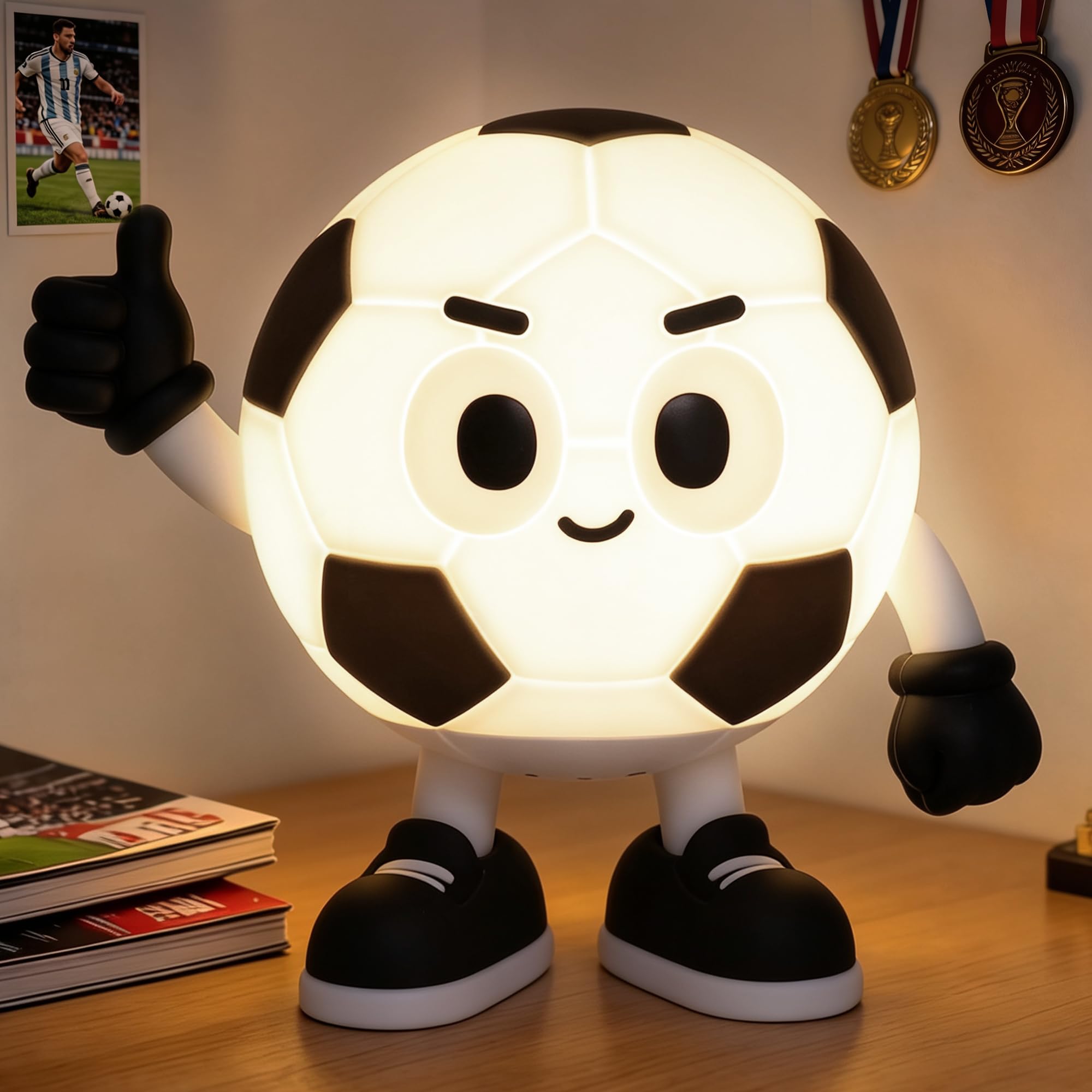 FULLOSUN Football Night Light, Soccer Gifts for Boys Kids Soccer Fans Birthday Christmas, Silicone Soccerball Night Lamp for Bedroom Midnight Using, 7 Colors Changing with USB Rechargeable