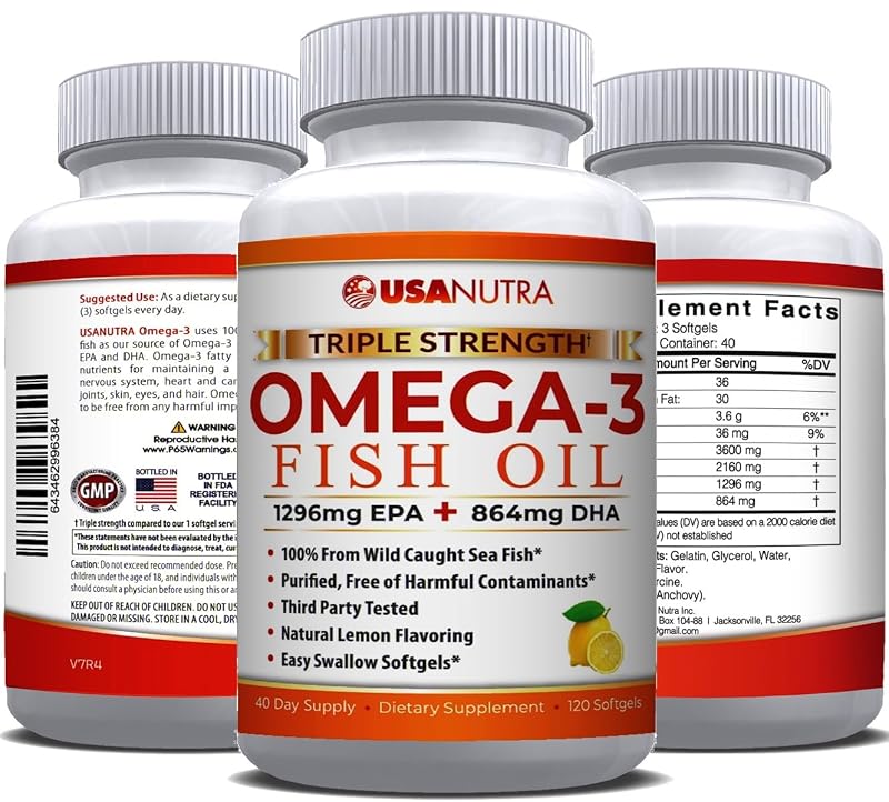 USANUTRA Suplemento de Ômega-3 em Óleo de Peixe 3.600 mg com EPA e DHA, 120 cápsulas softgel