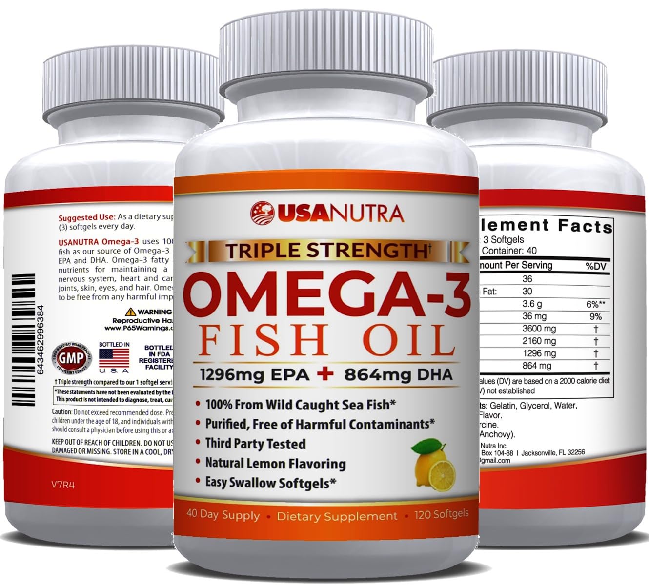 Omega 3 Fish Oil Supplement 3600mg with EPA and DHA for Women and Men Supports Joint, Brain and Heart Health 120 Softgels, 40 Day Supply