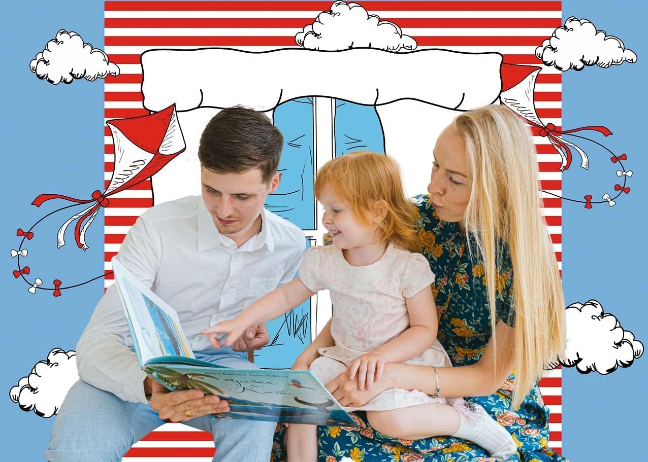 XCKALI Cartoon Window Kite Backdrop Red White Stripes Kid Birthday Photography Party Decoration 8x6FT