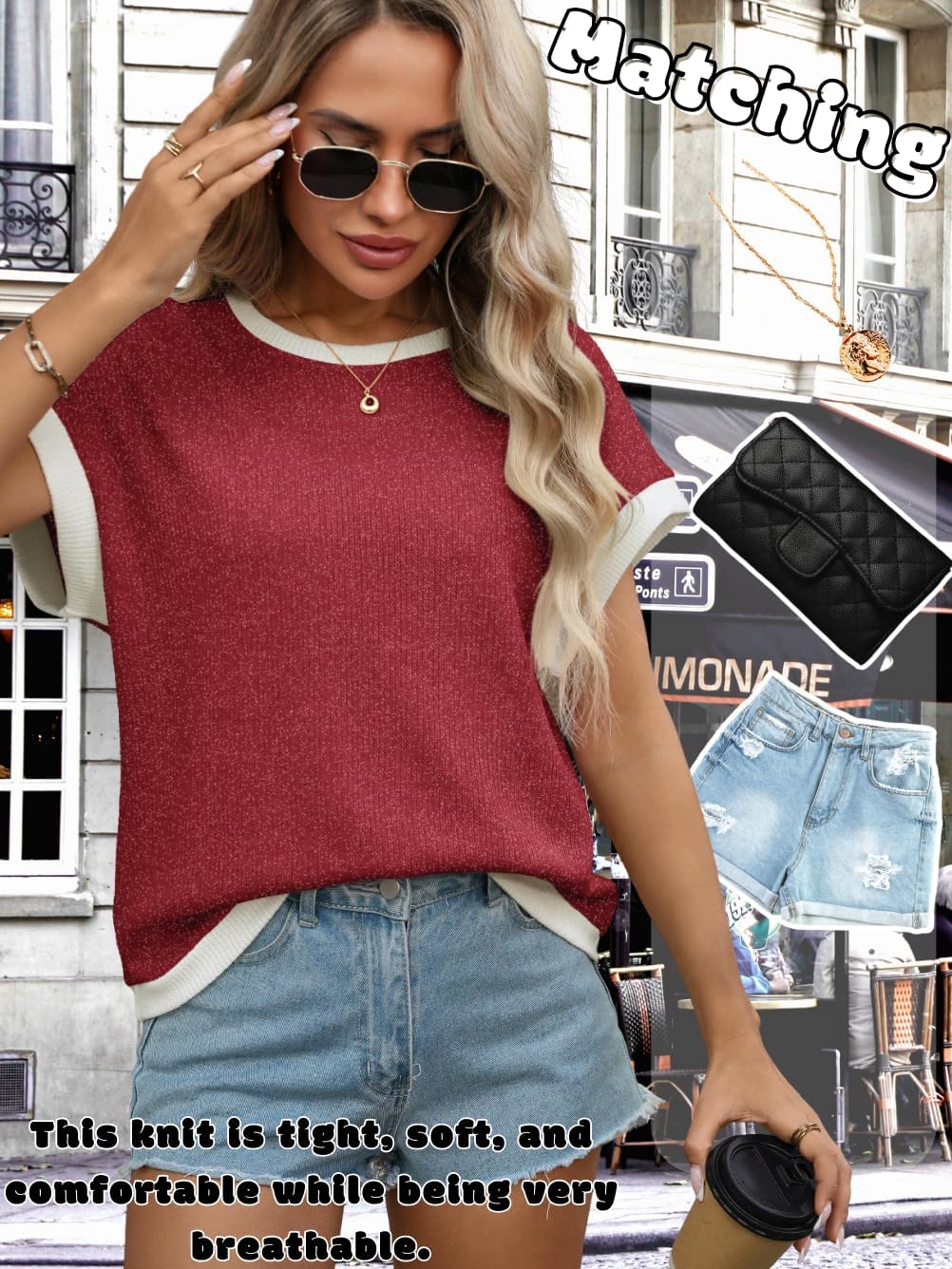 Kaei&Shi Cap Sleeve Sweater Vest,Oversized Color Block Knit Tops for Women,Spring Summer Casual Tank Top - Image 2