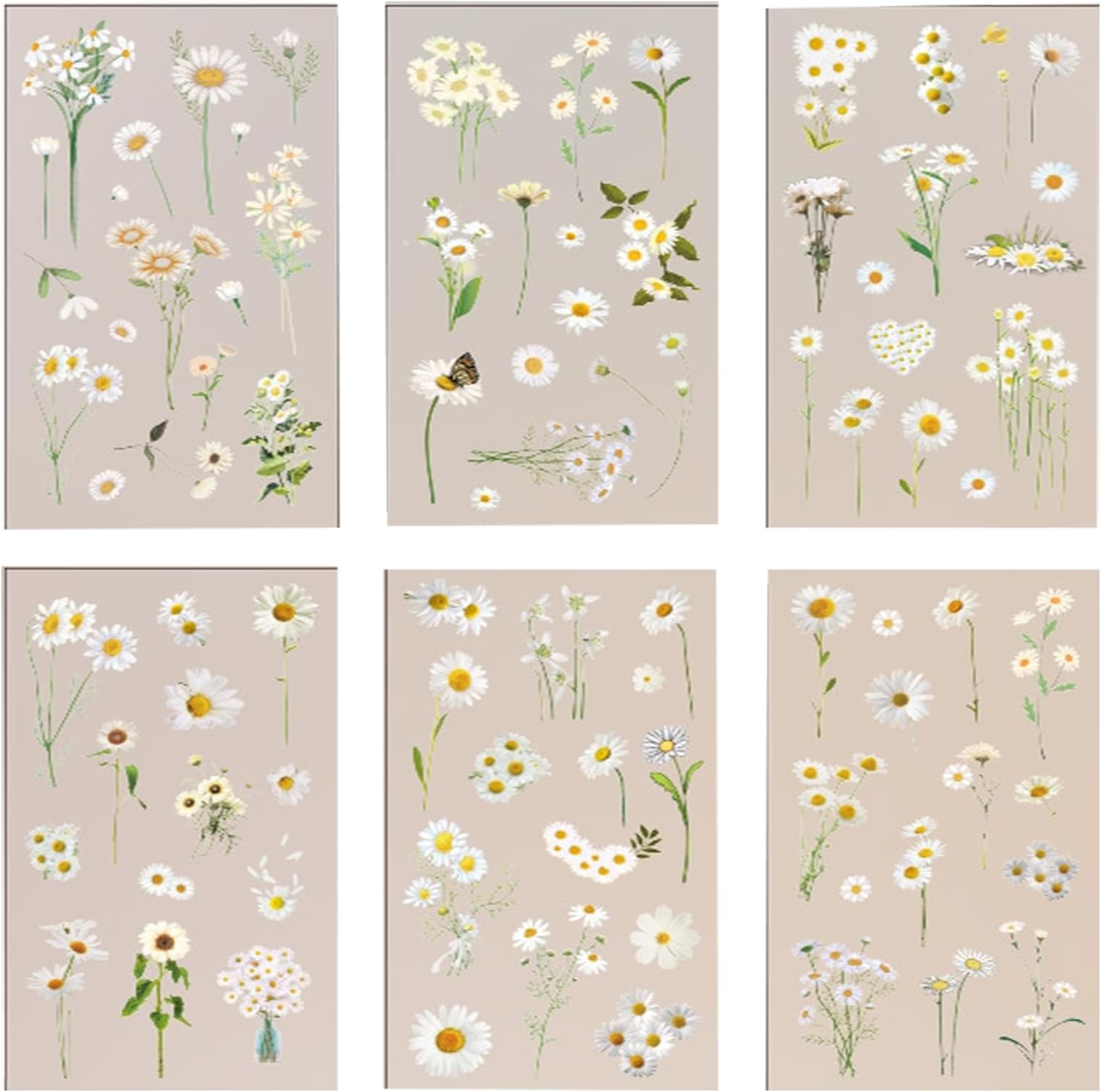 6 Sheet Natural Flowers Aesthetic Scrapbook Stickers, Transparent Floral Stickers Set for Scrapbook Supplies,Craft, Card, Laptop