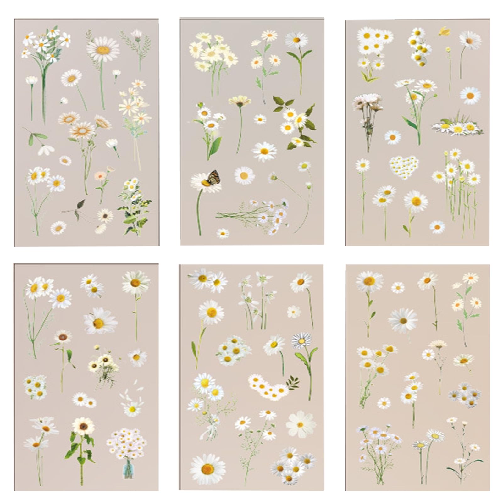 6 Sheet Natural Flowers Aesthetic Scrapbook Stickers, Transparent Floral Stickers Set for Scrapbook Supplies,Craft, Card, Laptop