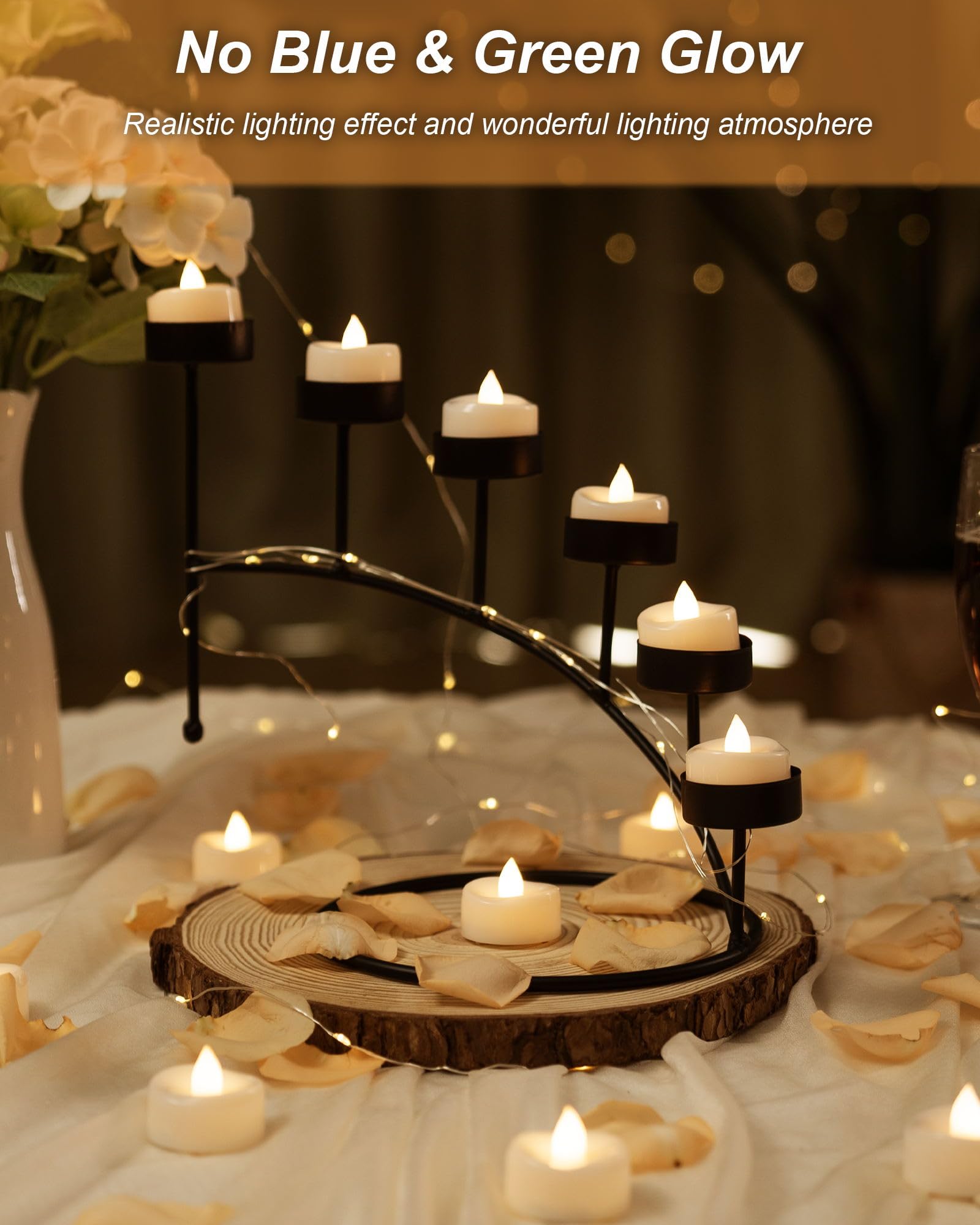 BEICHI Candele senza fiamma, confezione da 12/24/50/100/150 lumini a batteria, senza tremolio, candele votive a LED, per Halloween, Natale, matrimoni, casa (confezione da 12, bianco caldo)