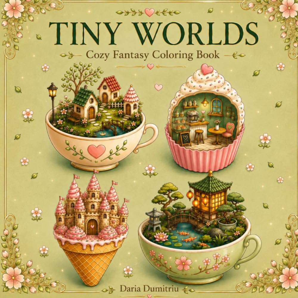 Tiny Worlds: Cozy Fantasy Coloring Book