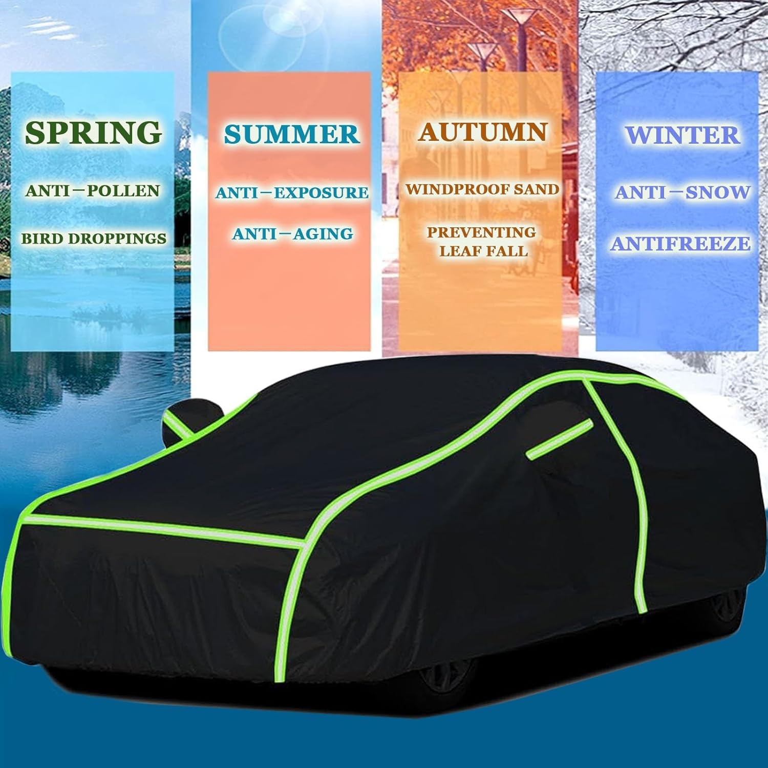 Car Cover for Toyota Avalon (2015-2018) (Sedan),All-Weather Waterproof,Dustproof,Scratch-Proof,and Sunproof,with Convenient Zippered Door and Reflective Safety Strip