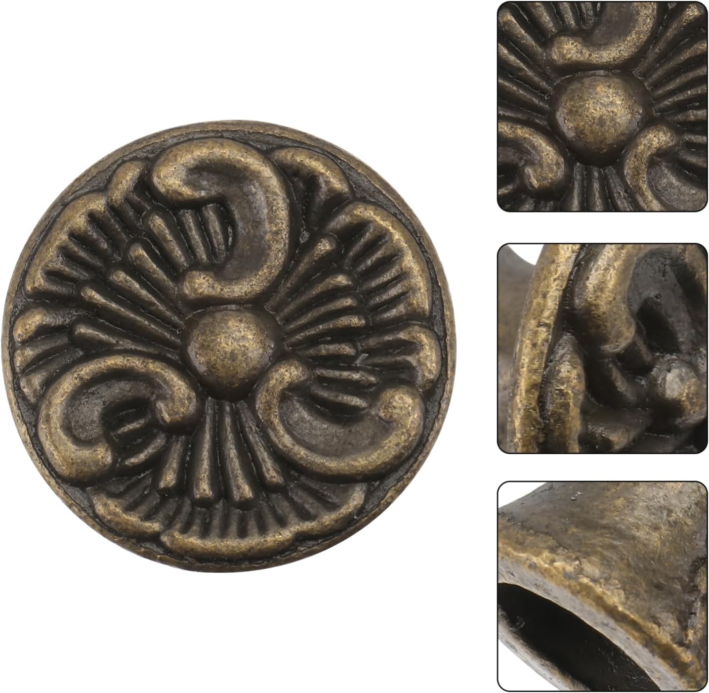 Uonlytech 4pcs Round Handle Gold Knobs Gold Trim Floral Decor Retro Vintage Drawer Knobs Single Hole Antique Handles Furniture Supplies Decorative Zinc Alloy Leaf Old Fashioned