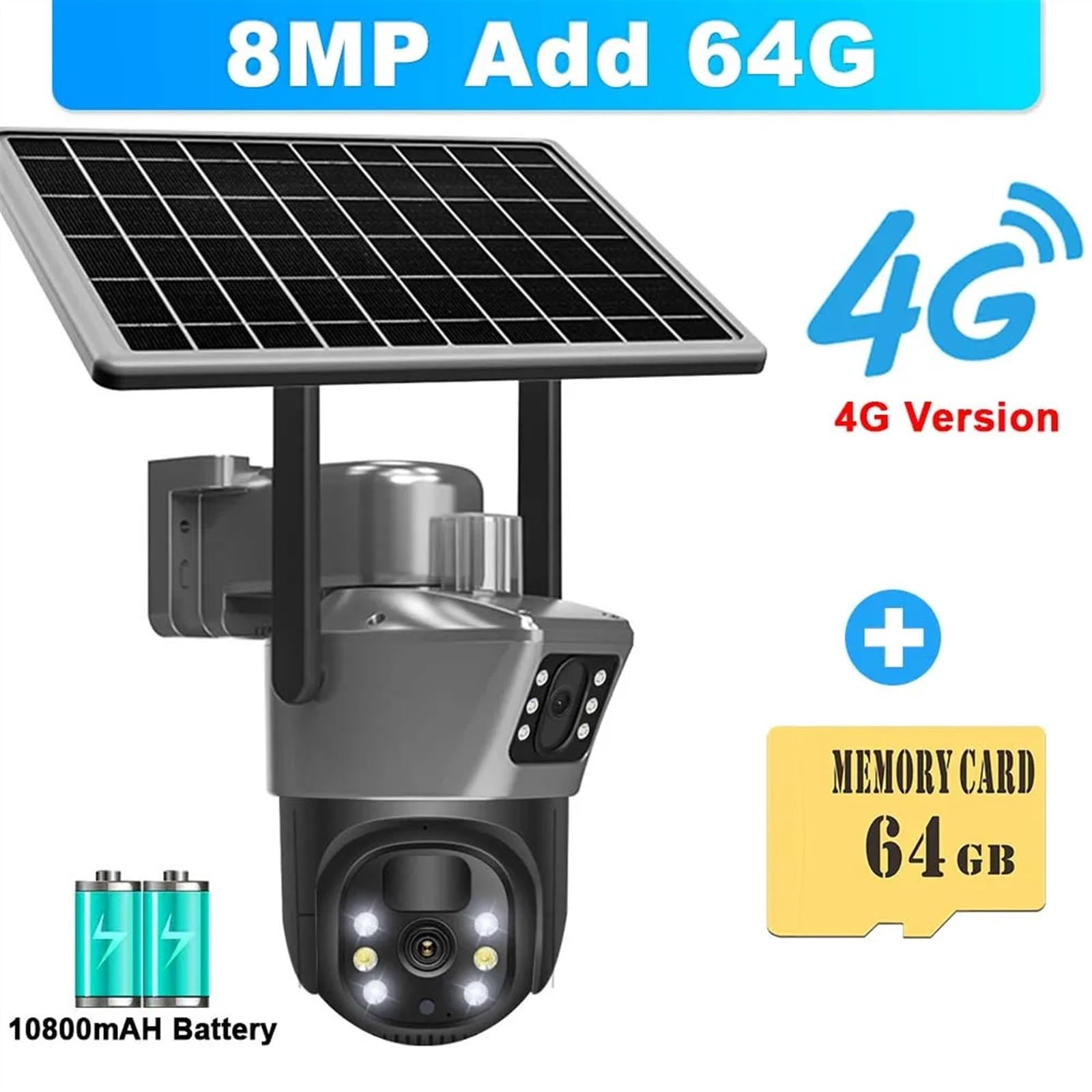 Kamera monitoringowa, 4K 8MP kamera słoneczna z dwoma obiektywami bezpieczeństwo zewnętrzne kamery monitorujące z panelem słonecznym wykrywanie człowieka 4G SIM kamera PTZ CCTV, Bezpieczeństwo, Zabez