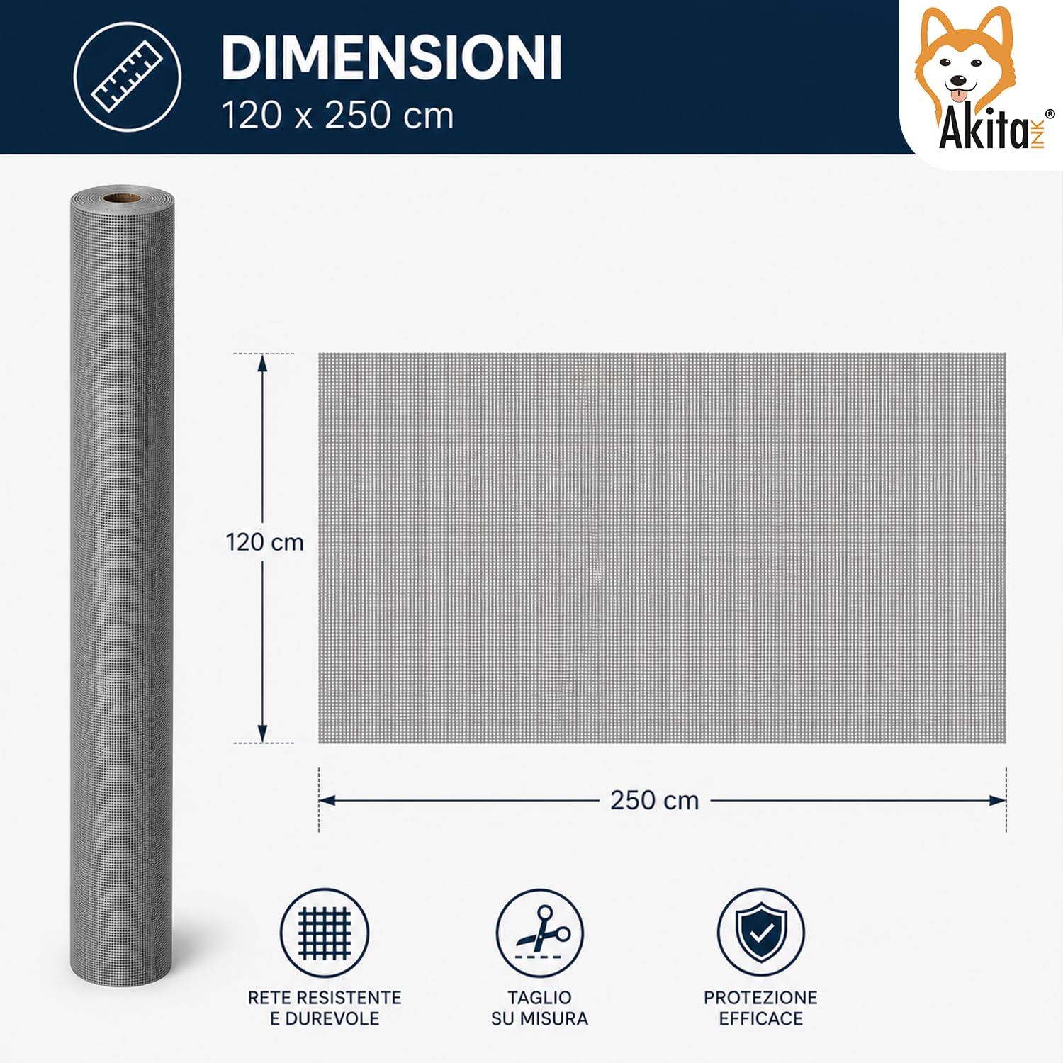 Akitaink Rotolo Zanzariera in Fibra di Vetro 250x120 cm, Rete Grigia per Sostituzione e Riparazione