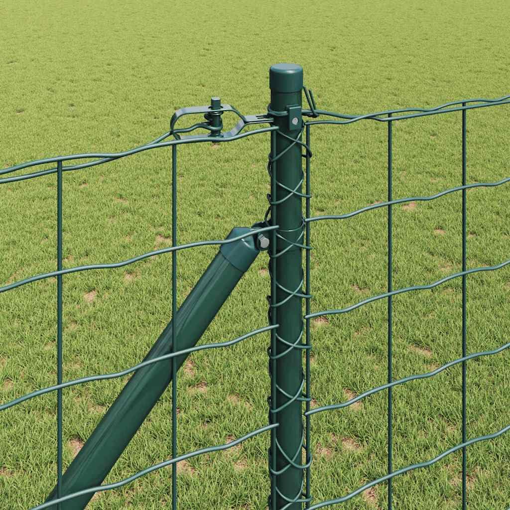 Juego de valla europea de 25 x 1 m, valla de alambre verde de acero, juego completo con postes, casquillos de suelo y alambre tensor, valla de alambre para exteriores y parcelas