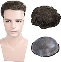 Amiable 0.06mm Soft Thin Skin Men's Toupee Real Human Hair Pieces V-looped,Real Human Hair Replacement System For Men 8 x 10 Inches(#3 brown)