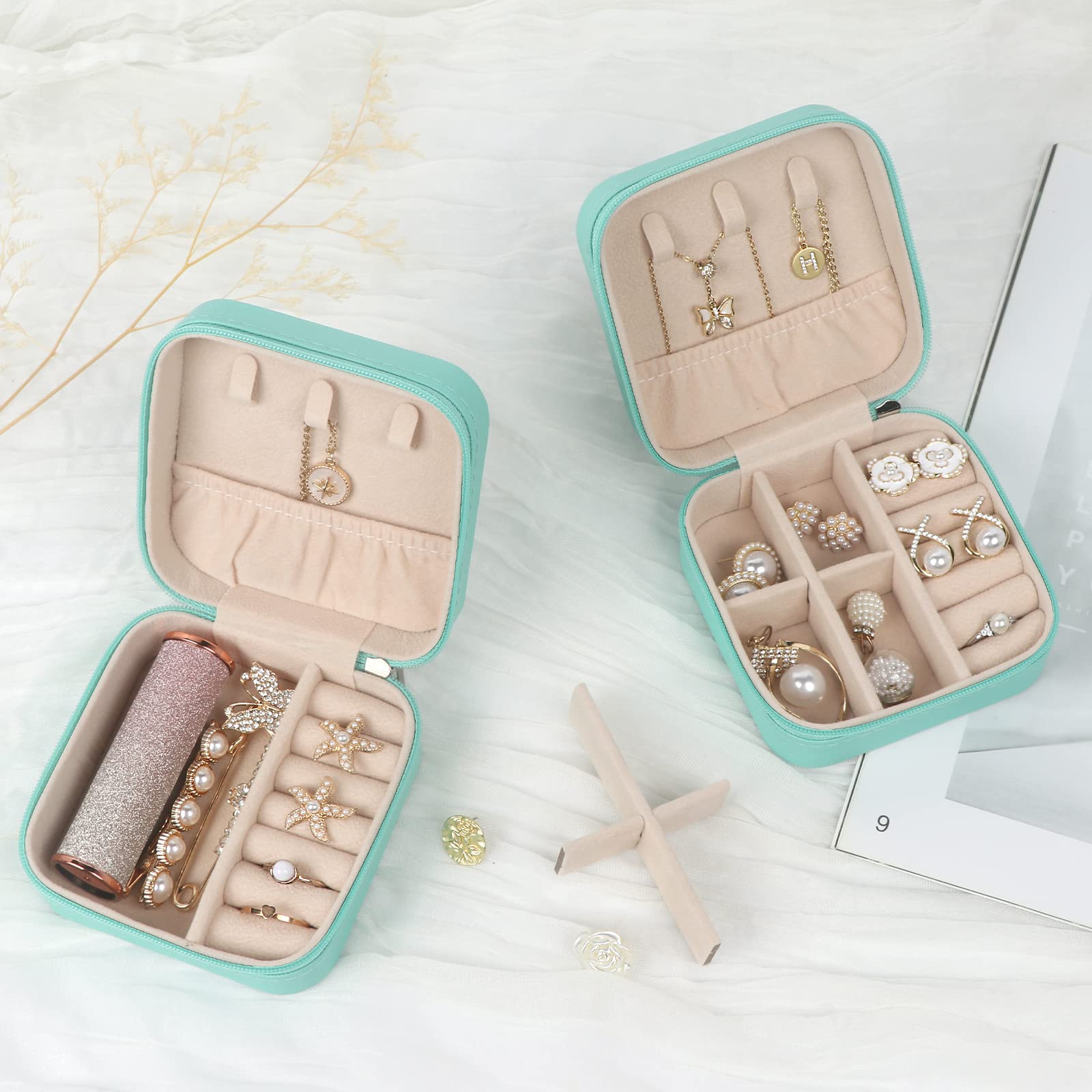 MFXIP Travel Jewelry Case Small Jewelry Box Jewelry Organizer Storage Case Portable PU Leather Mini Jewelry Travel Case for Girls Womens Earring, Necklace, Rings,Bracelets
