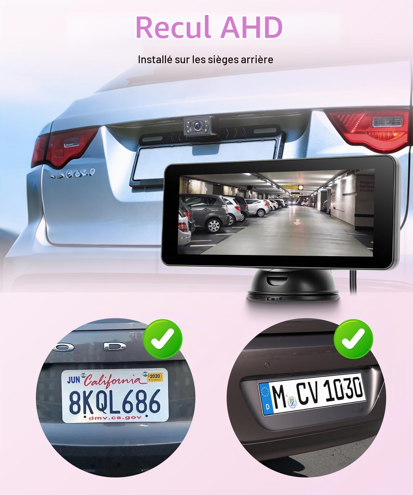 Camera Voiture pour Bébé pour Enfants avec Caméra de Recul de plaque d'immatriculation, 6,86 Pouces Écrans Partagés, Miroir Voiture Bébé 1080P Retroviseur Voiture Bebe Rotative 360° IR Vision Nocturne