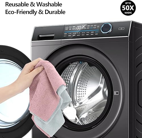 Miniatura 3 de Rollo de paño de limpieza de microfibra, toallas extraíbles, trapos lavables reutilizables, 20 hojas, para secar platos de cocina y automóvil (rosa)