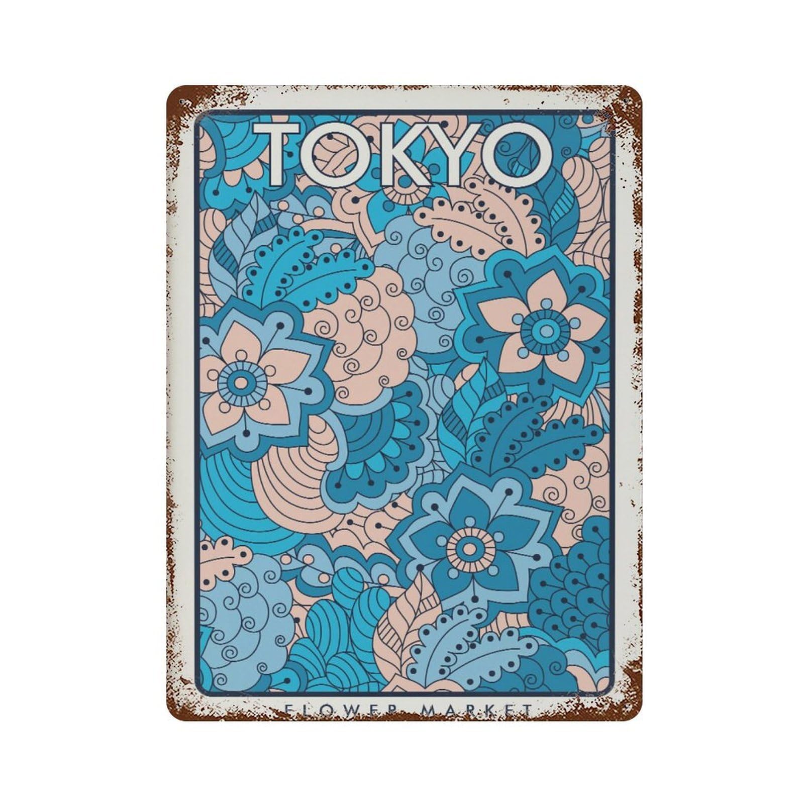 xiaoxiaoshen Tokyo Flower Market Botanical Floral Illustration Wall Decor Art Metal Tin Poster Modern Home Decor Art Home Bar Shop Decorations Vintage Sign 40x30cm