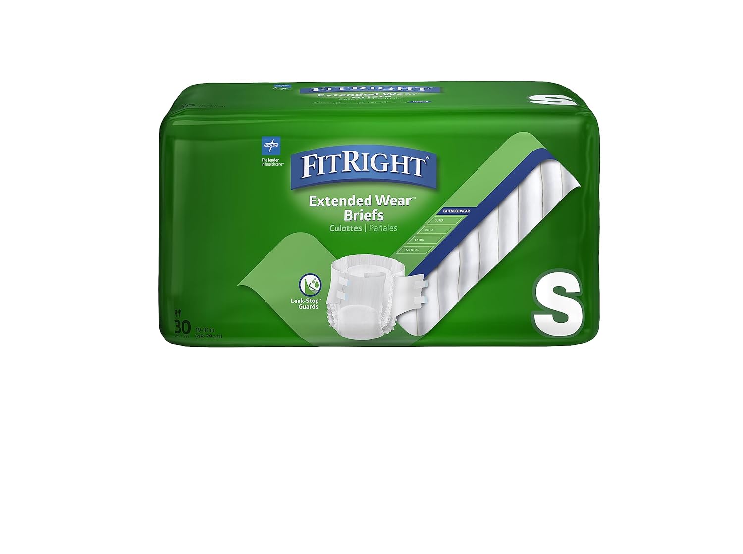 Medline Extended Wear Overnight Adult Briefs with Tabs, Maximum Absorbency Adult Diapers, Small (30 Count) Small Bag