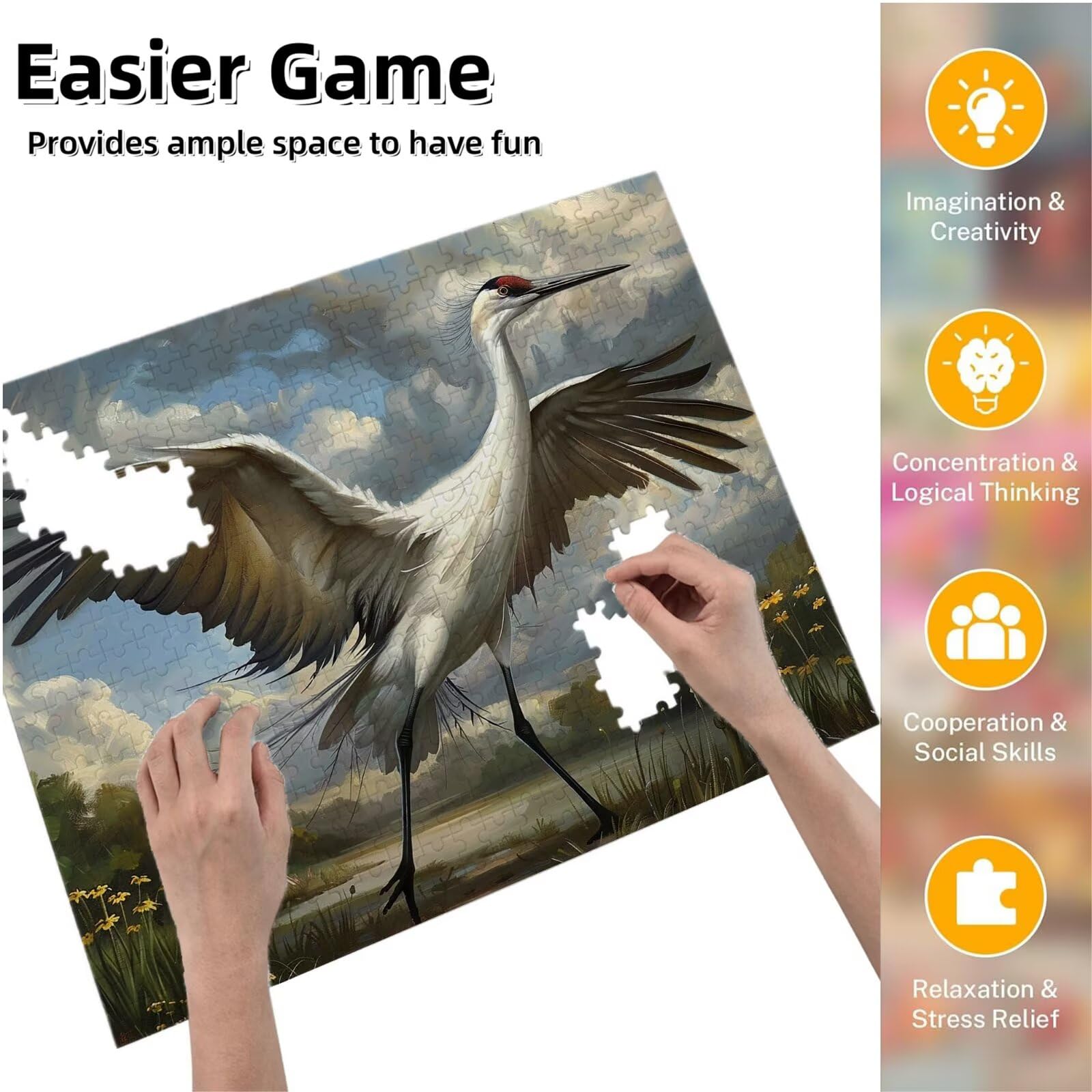 Puzzle dla dorosłych, 2000 sztuk, trudne drewniane puzzle, gra, gra logiczna, gra ręczna, dekoracja rodzinna, kreatywna rozrywka, prezent 70 x 99 cm biały żuraw zwierzę K0F-6