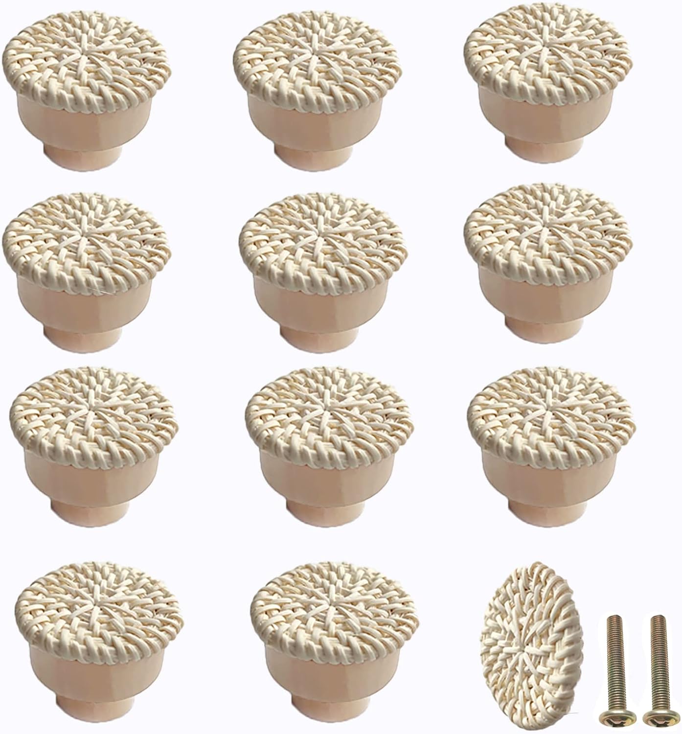 M MIMHOOY 12Pcs Boho Dresser Knobs, Boho Rattan Knobs for Dresser