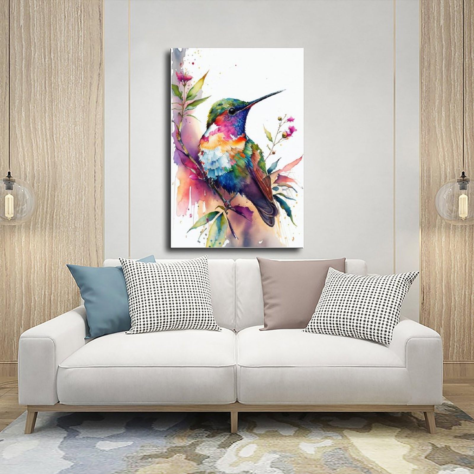 Stampa artistica da parete su tela con colibrì colorato, decorazione con uccello, stampa moderna incorniciata per casa, bagno, camera da letto, soggiorno, 40,6 x 30,5 cm