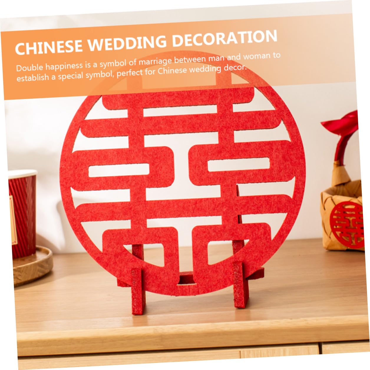 Decoración Tradicional China Doble Felicidad para Boda, Adorno de Fieltro Rojo de 1 Pieza, Símbolo Romántico para Decoración de Sala y Fiesta Nupcial