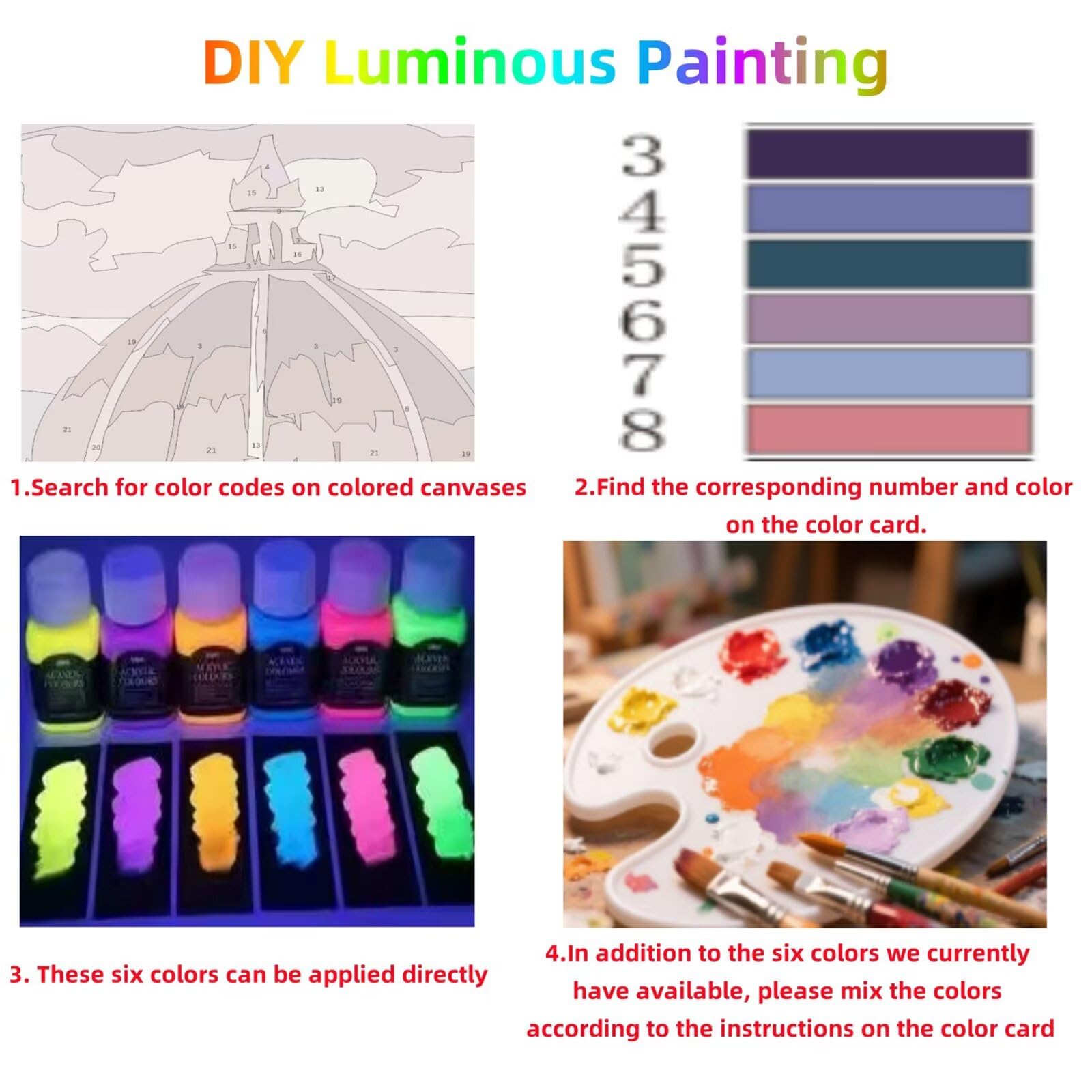 Lumineszenz Malen Nach Zahlen Erwachsene LKW Malen Nach Zahlen Kinder, DIY Set Erwachsene mit Pinselset Lumineszenz Acrylfarben Set Leinwand zum Bemalen 135 x 100cm Deko Wohnzimmer Landschaft GYYH7461