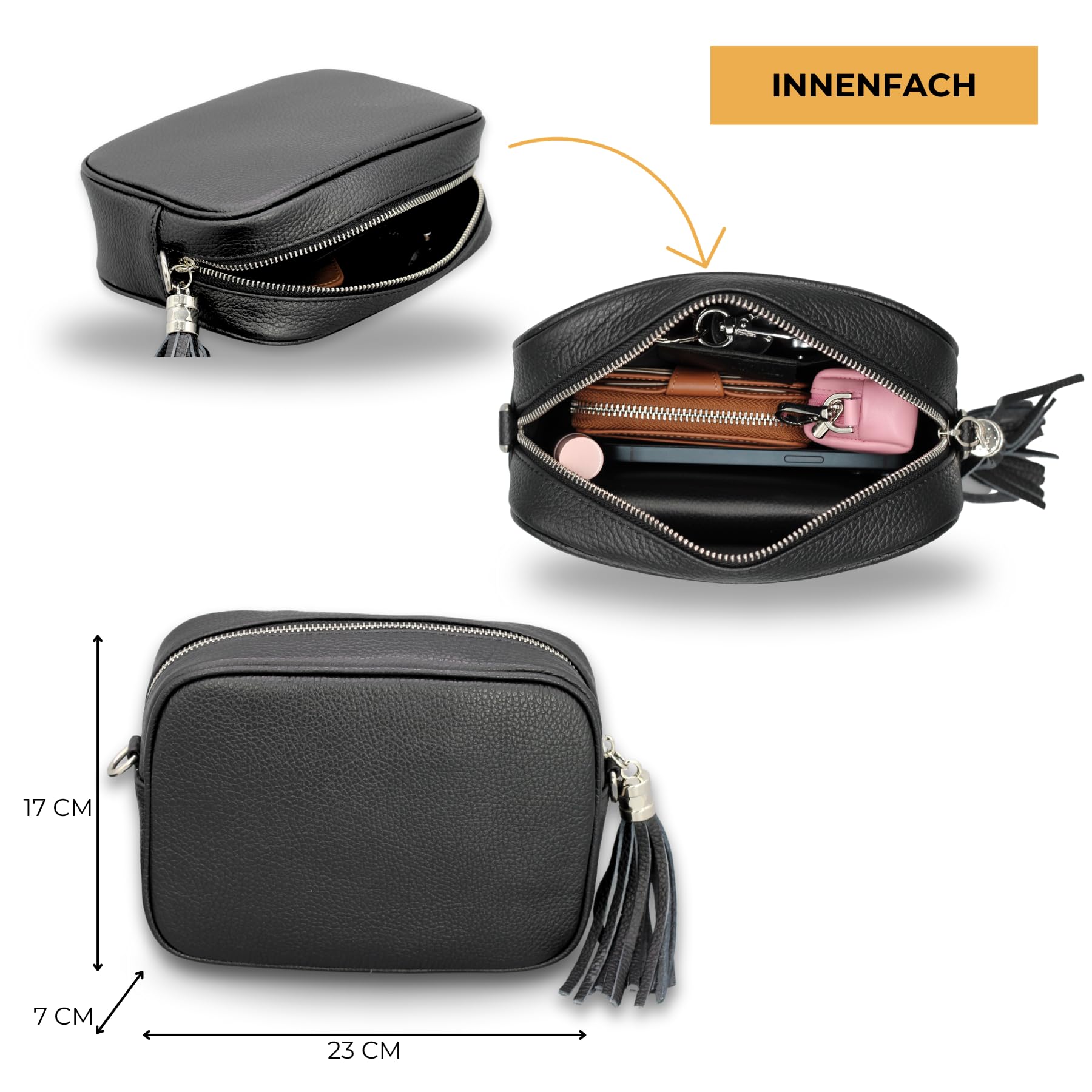 Brise Art KIRA Silber Umhängetasche Echtleder Handgefertigt Crossbody Bag