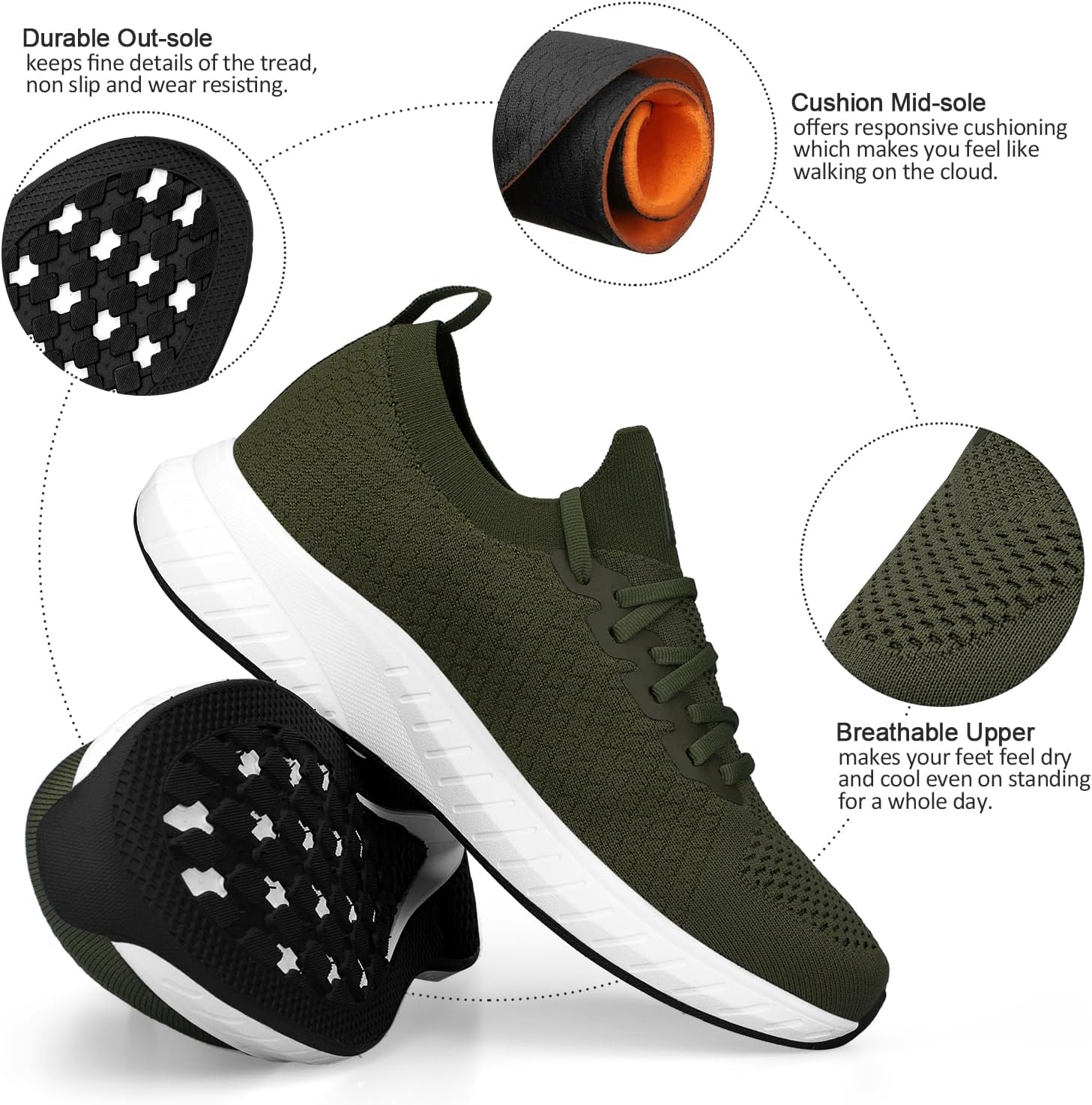 Mens Slip on Lightweight Walking Shoes Non Slip Breathable Running Shoes Comfort Tennis Workout Gym Sneakers with Shoelace - Image 4