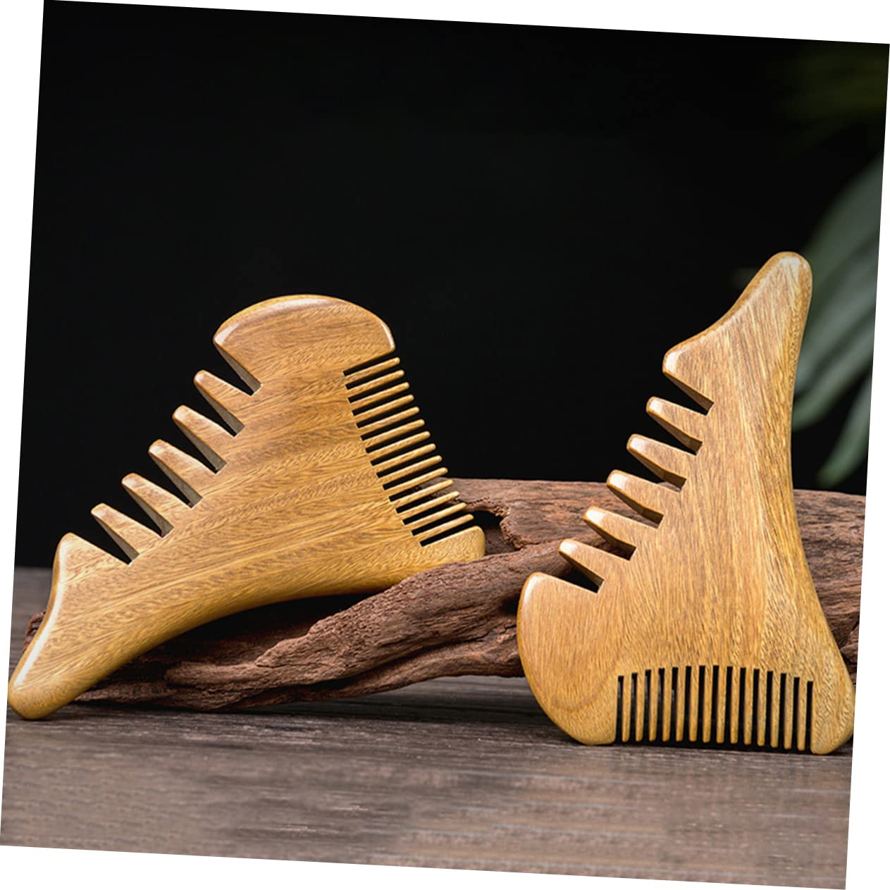 drewniany grzebień, Drewniany grzebień z drewna sandałowego do wąsów Do włosów Statyczny Naturalny środek rozczesywania masażer skóry głowy(As Shownx3pcs,12.5x8.5cmx2pcs)
