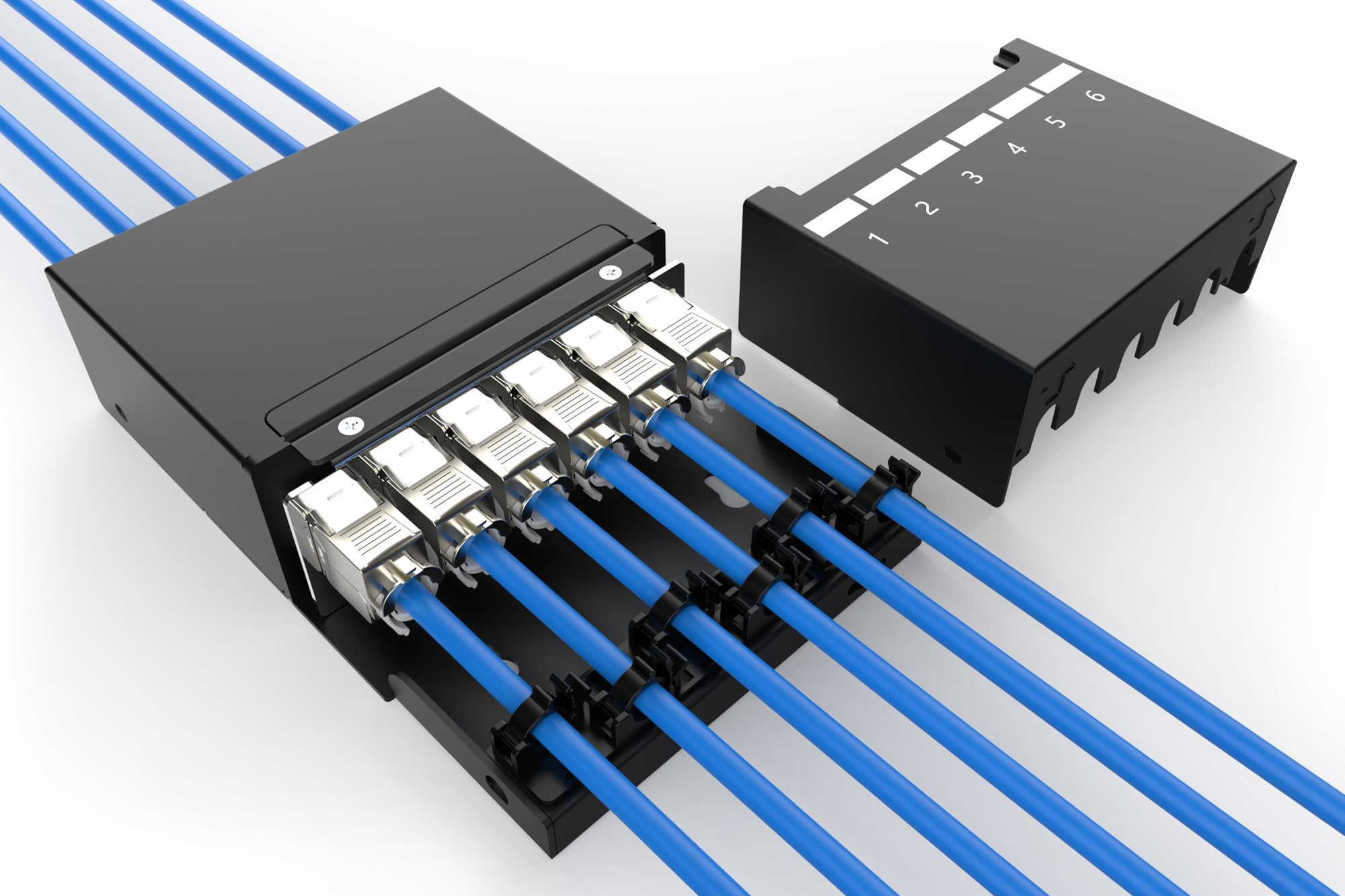 DIGITUS Caja de Punto de Consolidación - para Seis Módulos Keystone y Cables de Red - Gestor de Cables Inteligente - Grado de Protección IP20 - Montaje en Pared y Techo - Negro