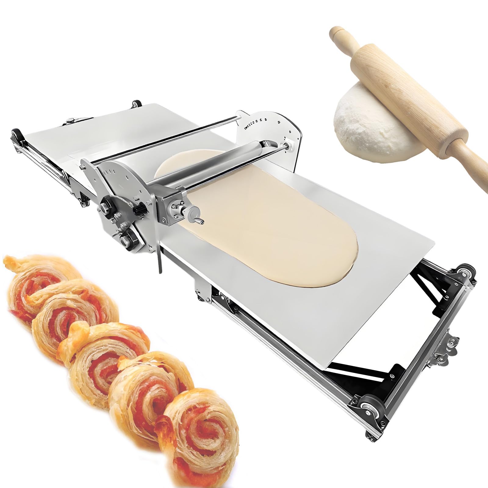 Sfogliatrice Elettrica con Piano di Lavoro da 45 X 90 Cm E Impostazioni di Spessore Regolabili da 0,2 A 3 Cm, Macchina per Stendere La Pasta Pieghevole da Banco per Pizza E Pasta