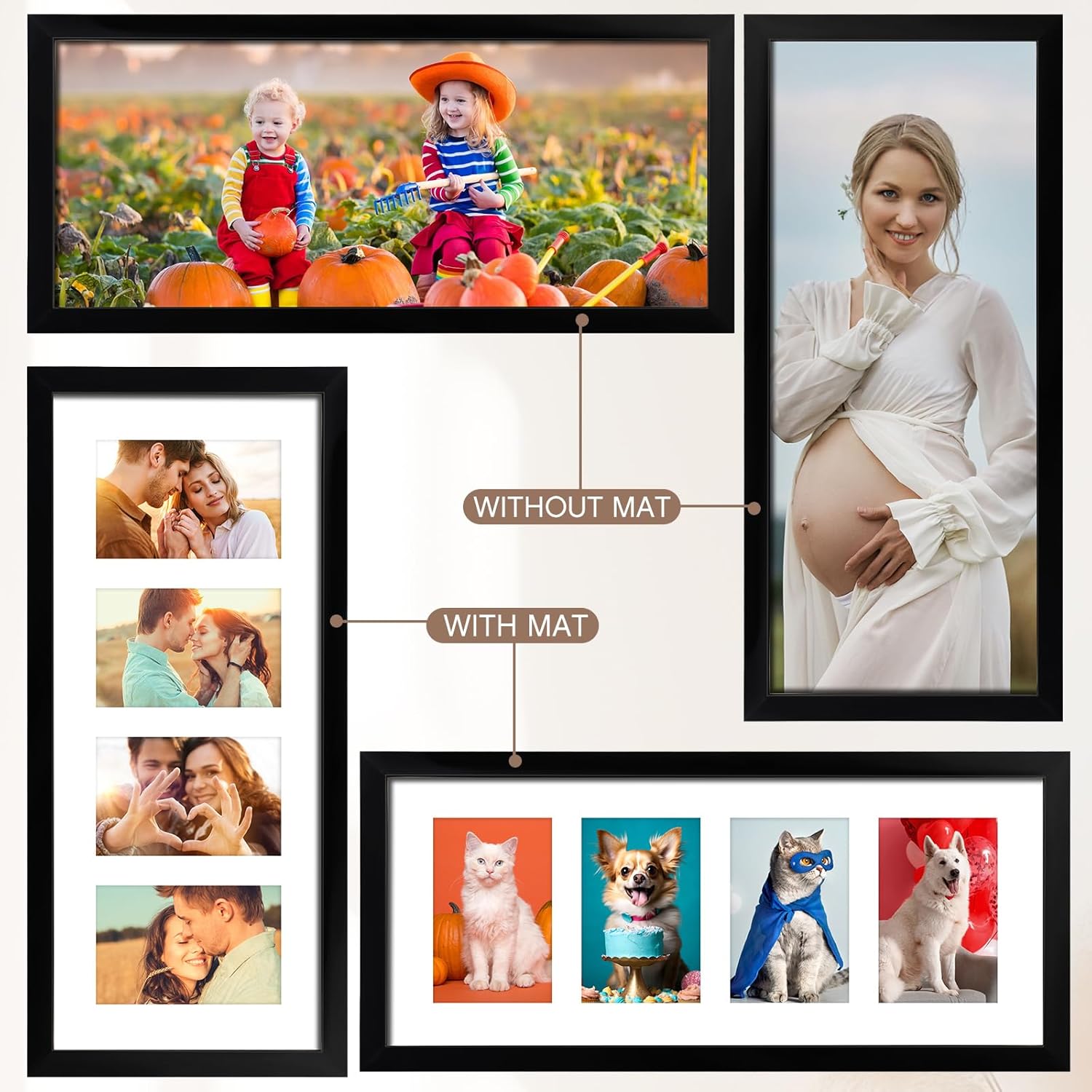 Sintuff 2 Pack Collage Frame Display for Four 4 x 6 Photos Displays Openings Black Wood Picture Frame Collage Horizontal or Vertical Acrylic Multi Photo Wall Decor for Graduation Mother (8 x 20 Inch)