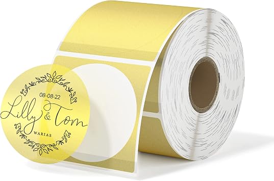 MUNBYN 50mmx50mm Gold Transparent Thermal Sticker Labels, Self-Adhesive Round Fine Glitter Thermal Labels, Multi-Purpose for DIY Logo Design, QR Code, Name Tag, Inventory-500 Sheet/1 Roll