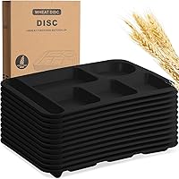 Vista 34 de Pinkunn 12 Pcs 14'' Large Divided Plates Unbreakable Wheat Straw Lunch Trays 6 Compartments Cafeteria Trays Microwave Dishwasher Safe Food Separator