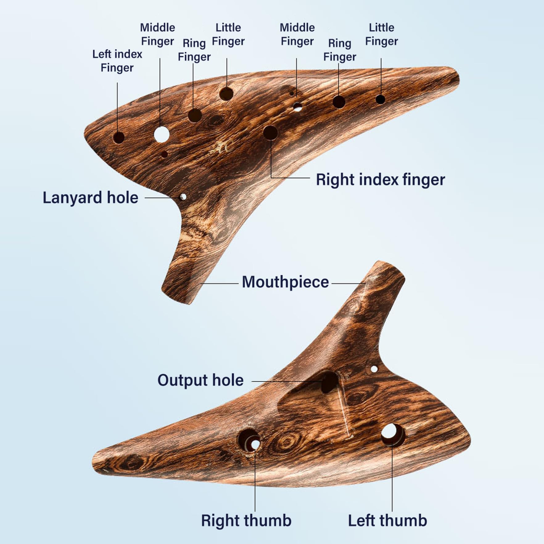 Instrument Ocarina ergonomique en résine ABS à grain de bois à 12 trous - Instrument de musique portable léger et résistant aux chocs pour débutants, enfants et professionnels