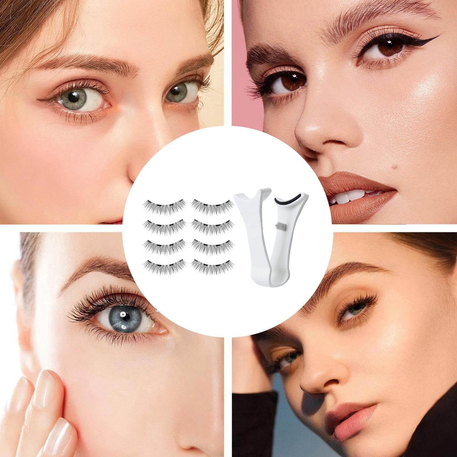 Ciglia Magnetiche Riutilizzabili E Strumenti Per Lash Magnetici | Kit 4 Paia di Ciglia Finte Senza Colla con Applicatore Ideale Per Casa, Appuntamenti, Spettacoli,