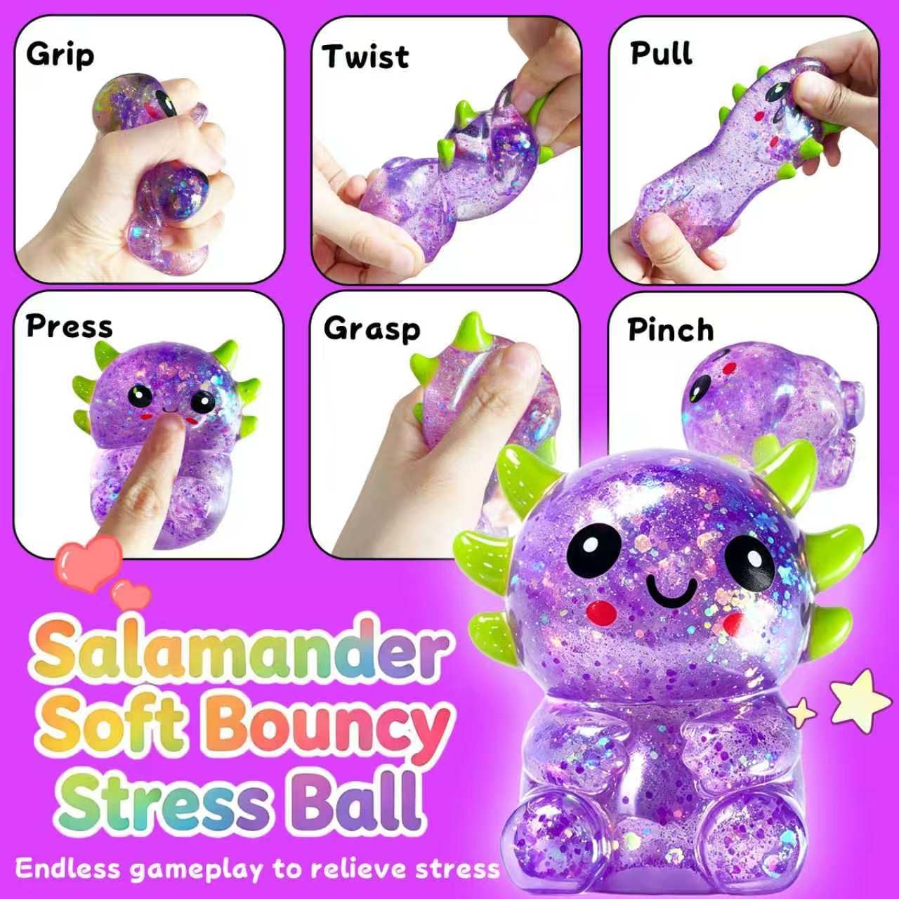 Axolotls Squishies Fidget Stress Ball,Cute Sitting Squishies Axolotls Toy,Stress Ball Squeeze Toys for Stress Relief,Stretchy Squeeze Toys for Birthday Party Gift(Purple)