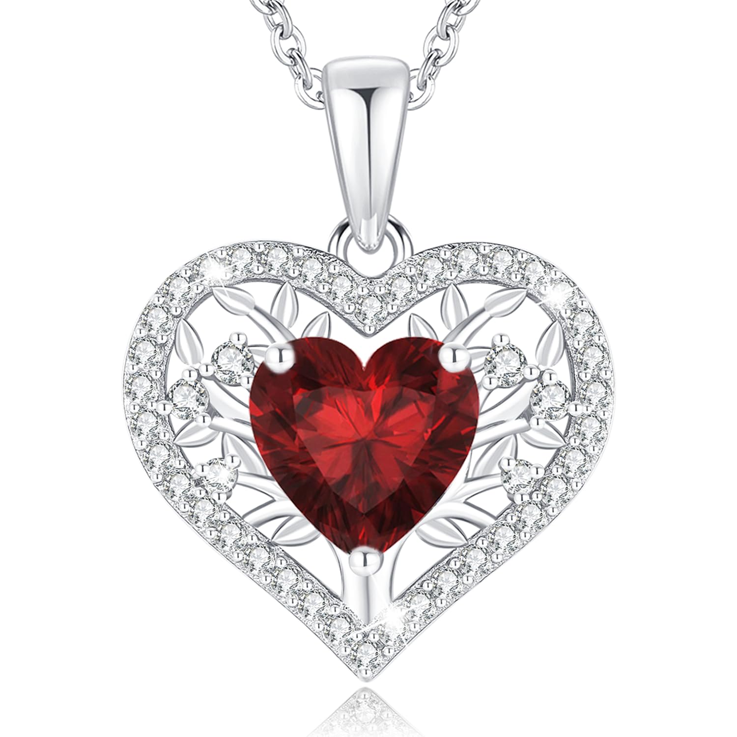 LAVUMO Collana Donna Argento Sterling 925 Ciondolo Albero Della Vita Cuore Gioielli con Pietra di Zirconia Cubica Regalo per Donne Fidanzata, Mamma, San Valentino Natale Regalo