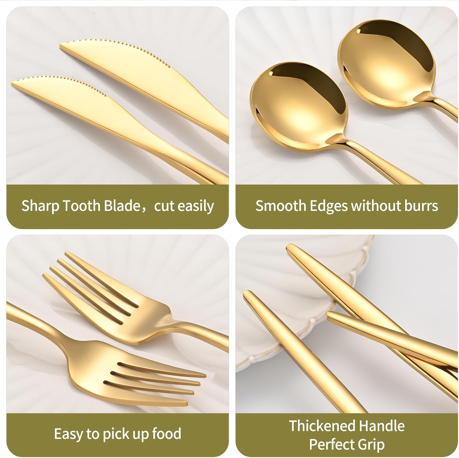 60 Piece Gold Silverware Set for 20, Stainless Steel Flatware Set with Thickened Knives Forks and Spoons, Mirror Finish Cutlery Set for Wedding, Parties, Restauroom, Gold